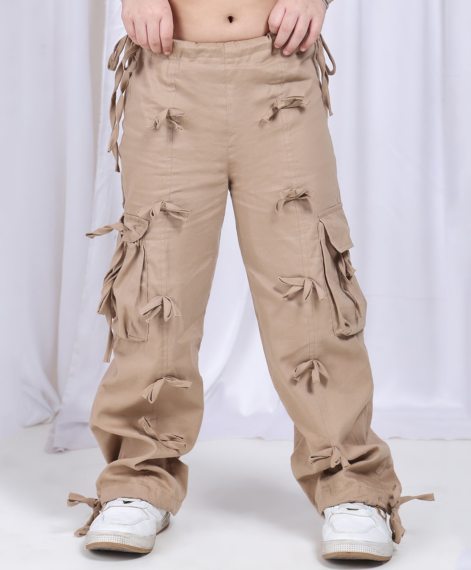 NEUDIS Cotton Pockets Detailed Solid Cargo Pants - Brown-picture-22