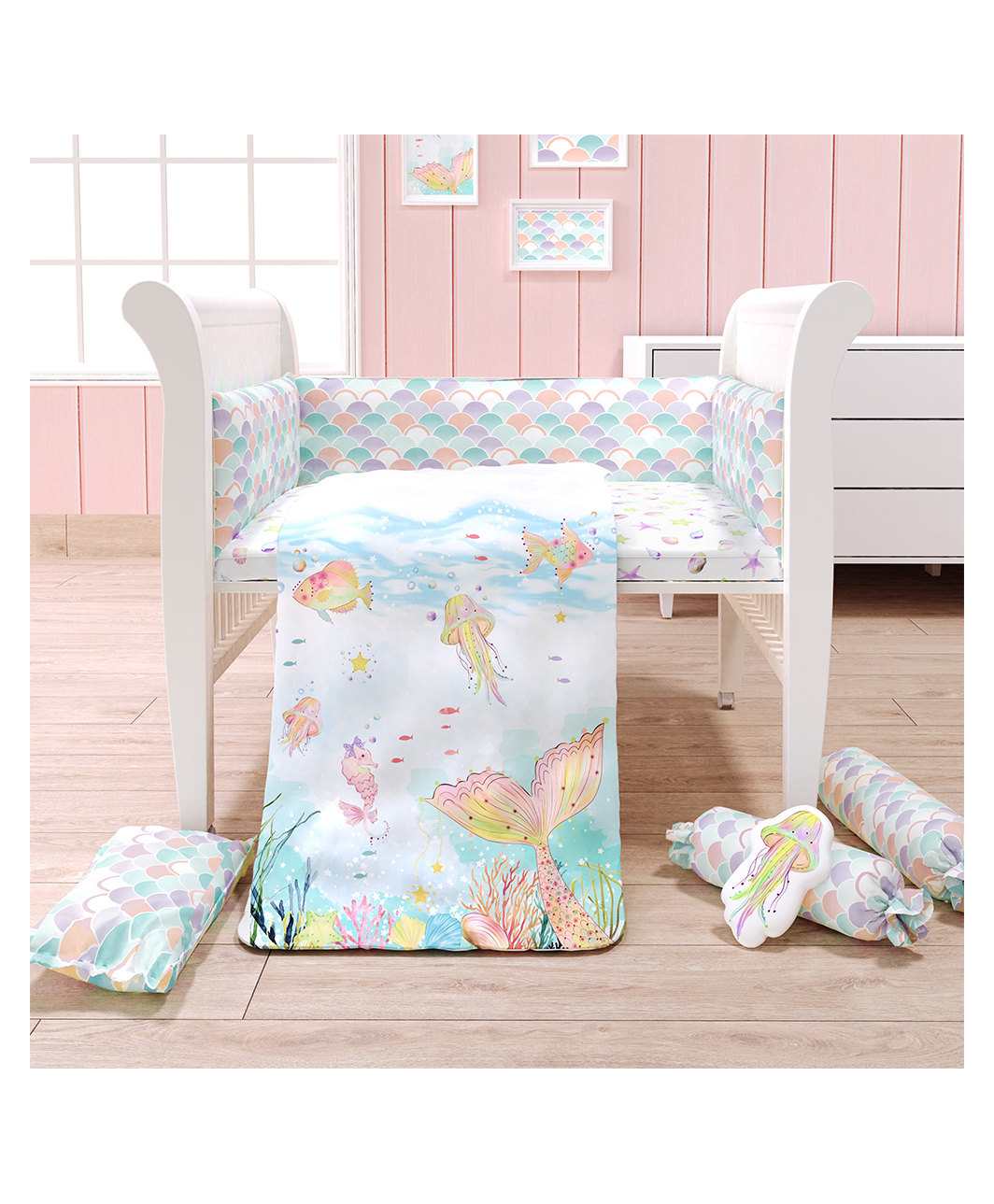Fancy Fluff7 Pc Organic Baby Cot Bedding Set -Sea Fantasy-image-15