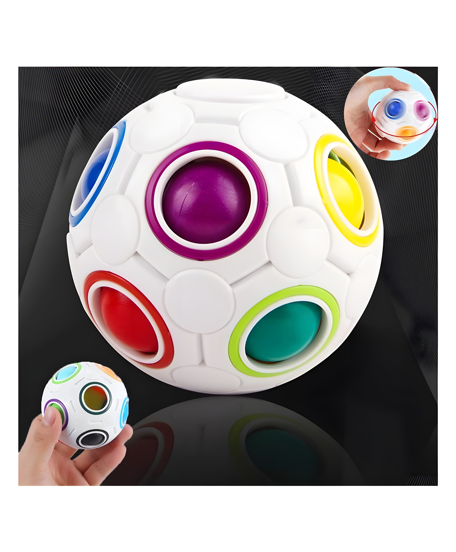 YAMAMA Magic Rainbow Ball Toys For Kids Rainbow Puzzle Ball Fidget Ball Fidget Toys Fun Stress Reliever Magic Ball Kids Toys Speed Cube Puzzle Toys Brain Teaser Ball - Multicolor-image-3