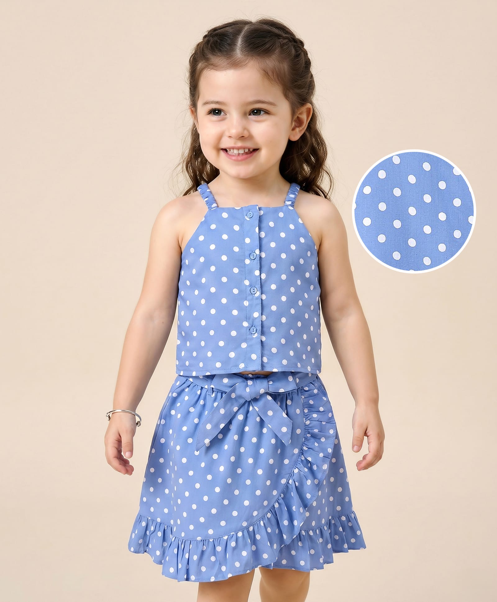 Mark & Mia Sleeveless Top & Skirt Set with Frill Detailing Polka Dot Print - Blue-picture-13