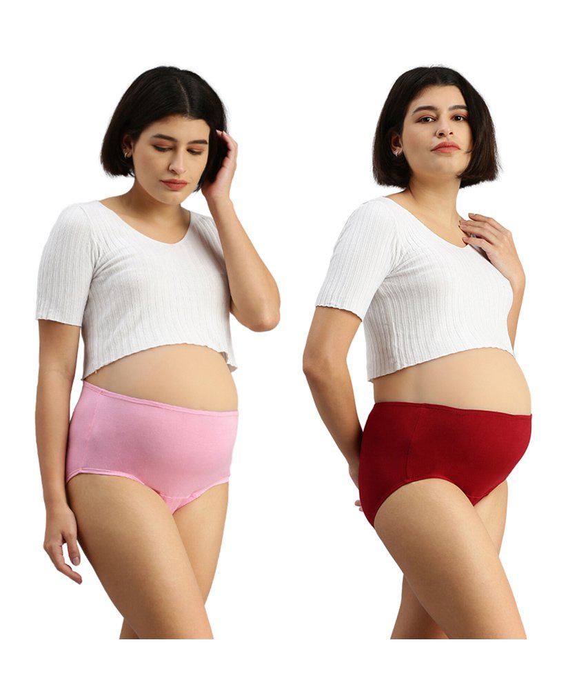 Morph Cotton Pack Of 2 Solid High Rise Pre Pregnancy Panties - Light Pink & Maroon-picture-15