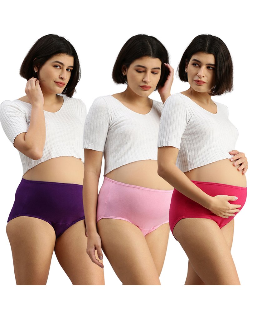 Morph Cotton Pack Of 3 Solid High Rise Pre Pregnancy Panties - Magenta & Pink-image-22