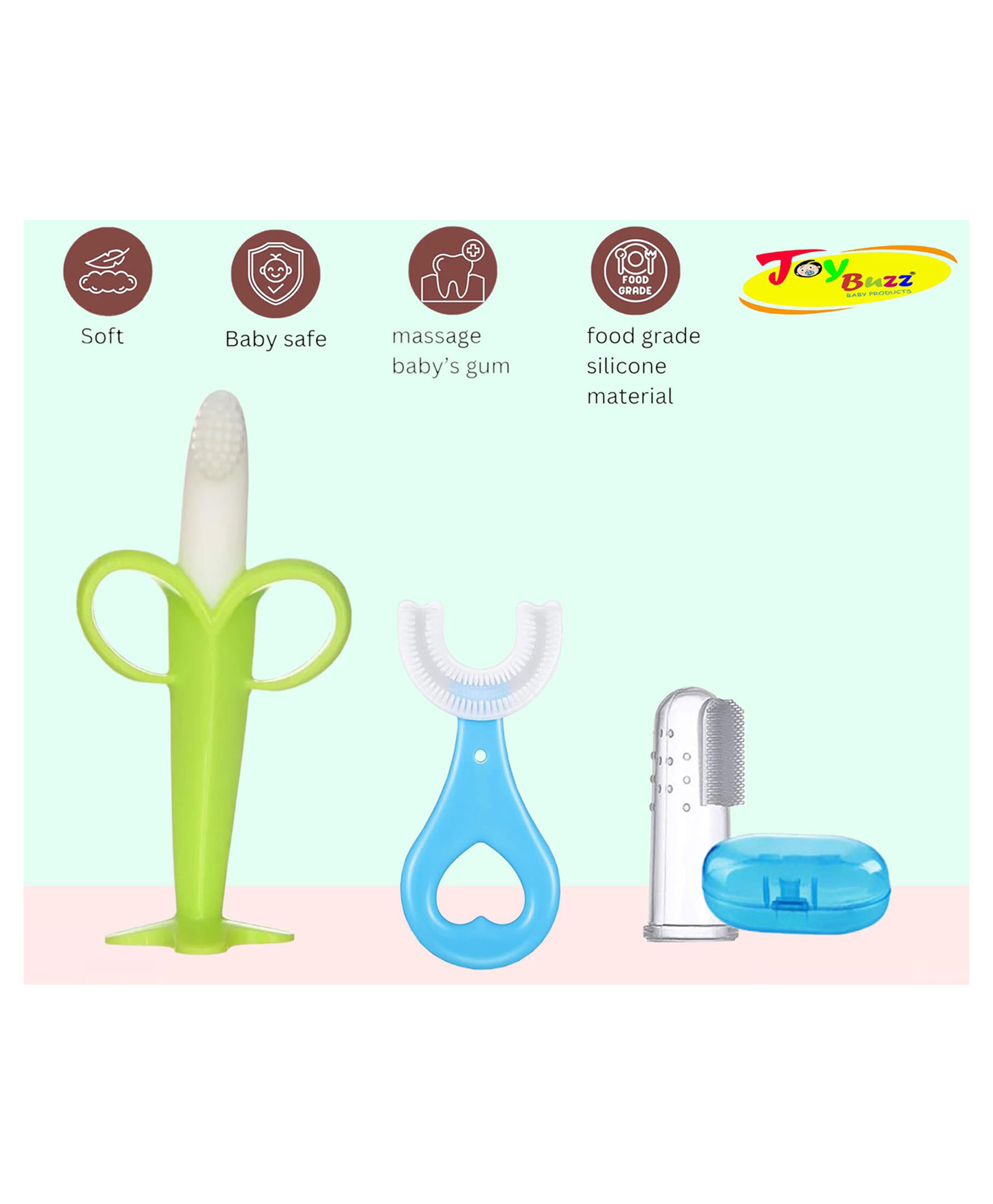 Joy Buzz Silicone Toothbrushes Pack Of 3 - Green-picture-42