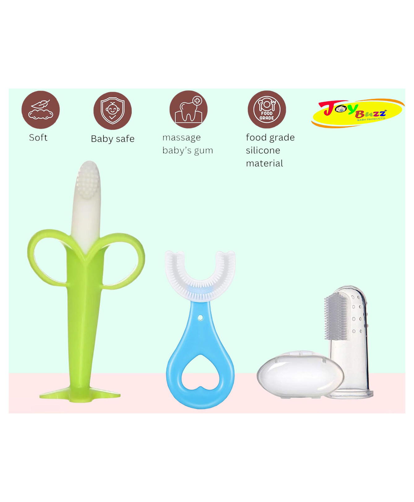 Joy Buzz Silicone Toothbrushes Pack Of 3 - White-picture-43