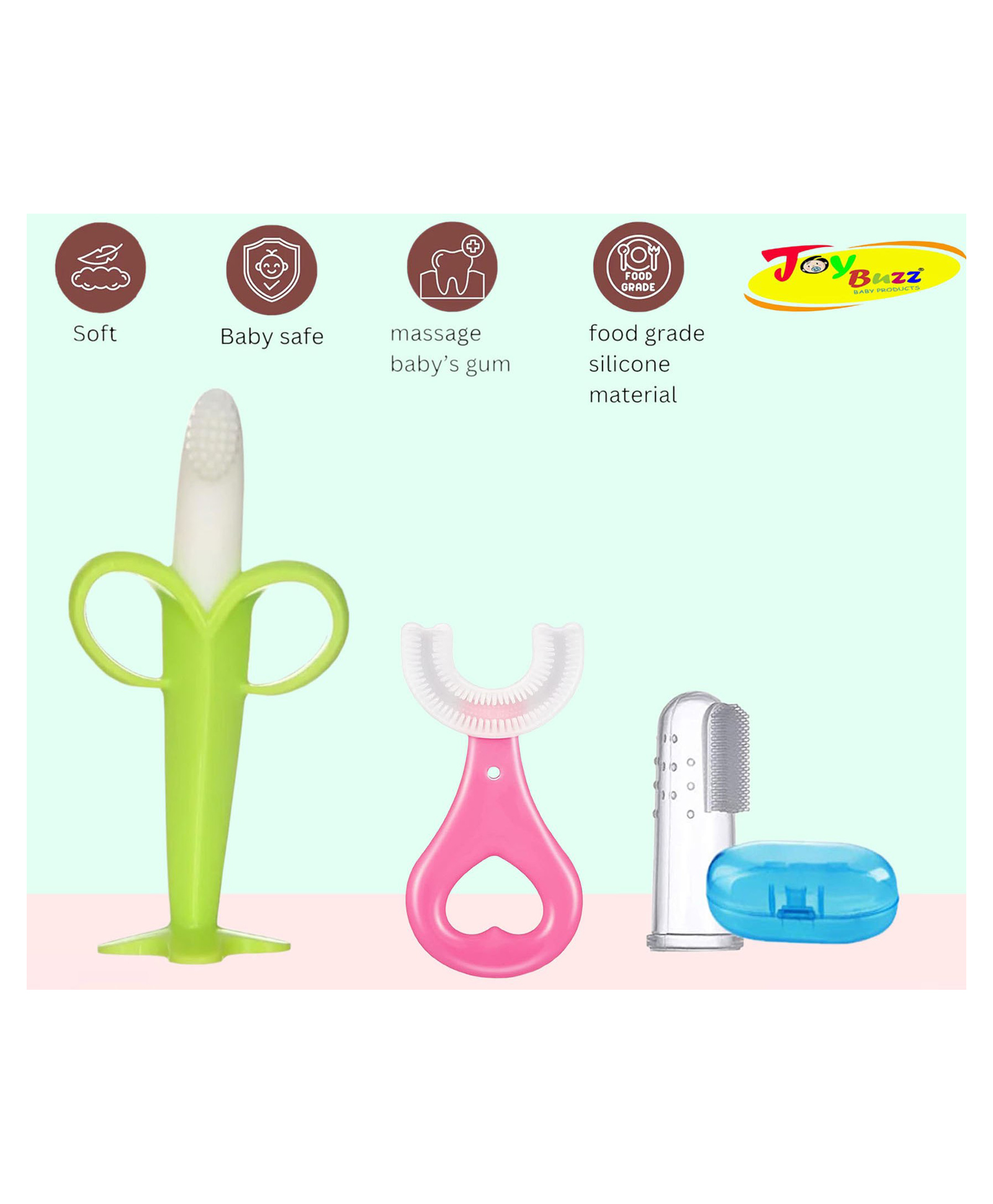 Joy Buzz Silicone Toothbrushes Pack Of 3 - Pink-picture-41