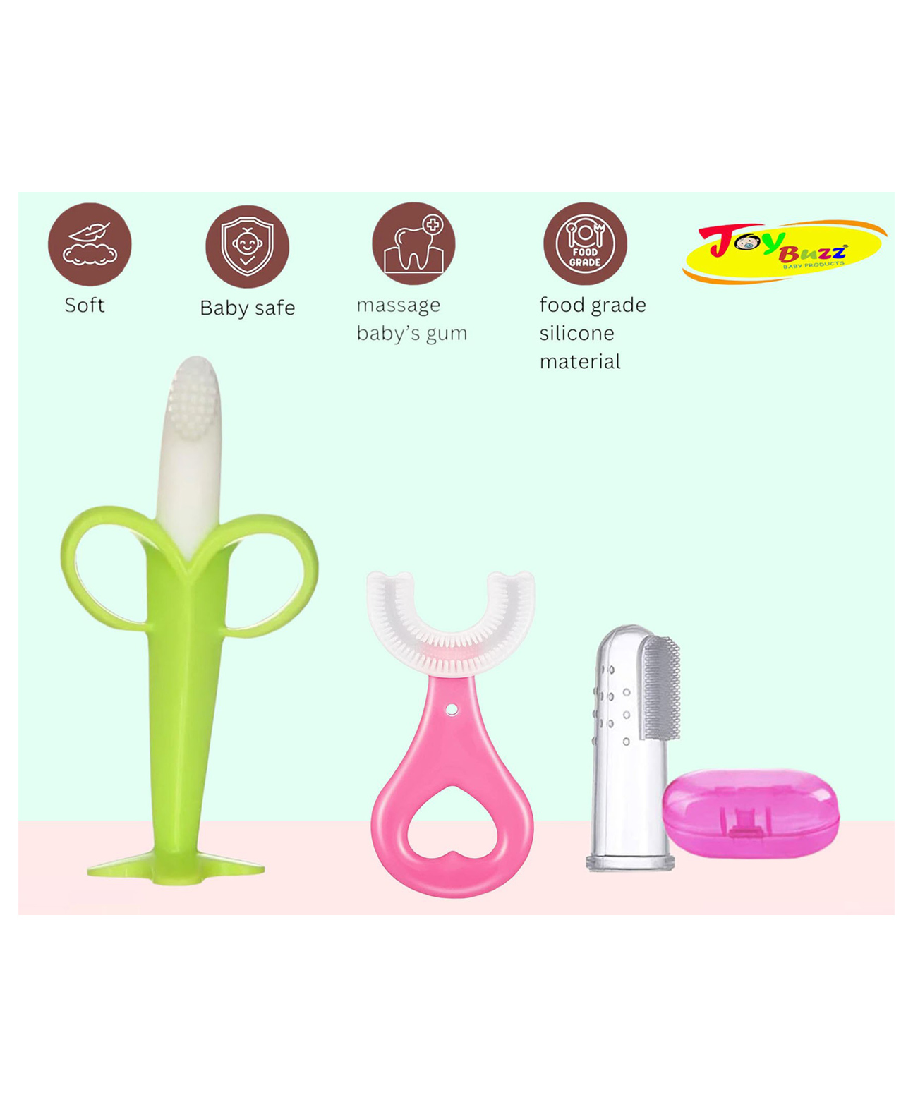 Joy Buzz Silicone Toothbrushes Pack Of 3 - Light Green-picture-30