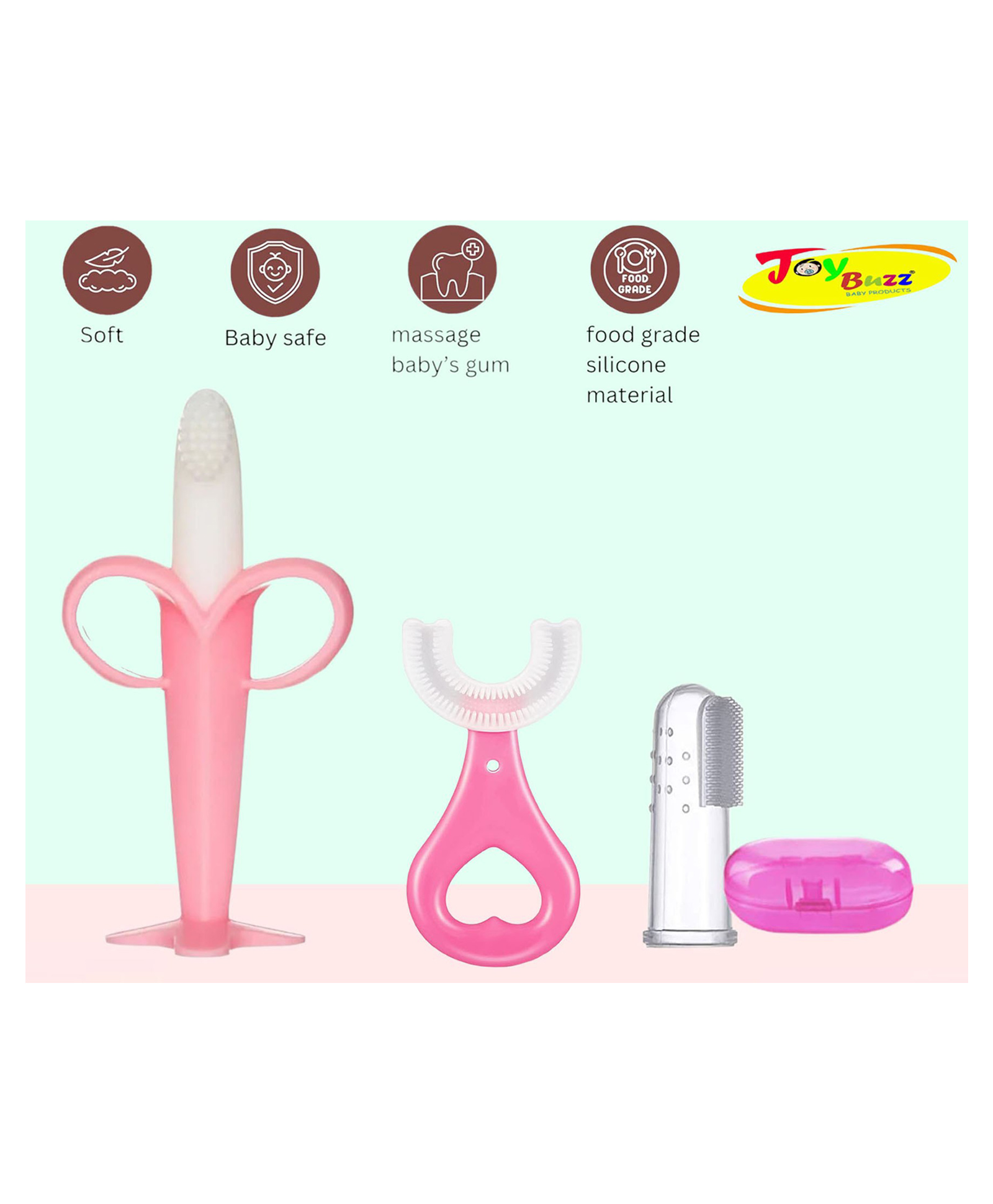 Joy Buzz Silicone Toothbrushes Pack Of 3 - Dark Pink-picture-36