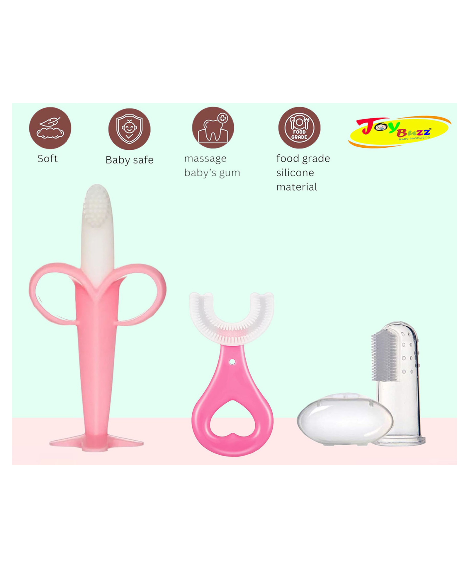 Joy Buzz Silicone Toothbrushes Pack Of 3 - Pink-picture-37
