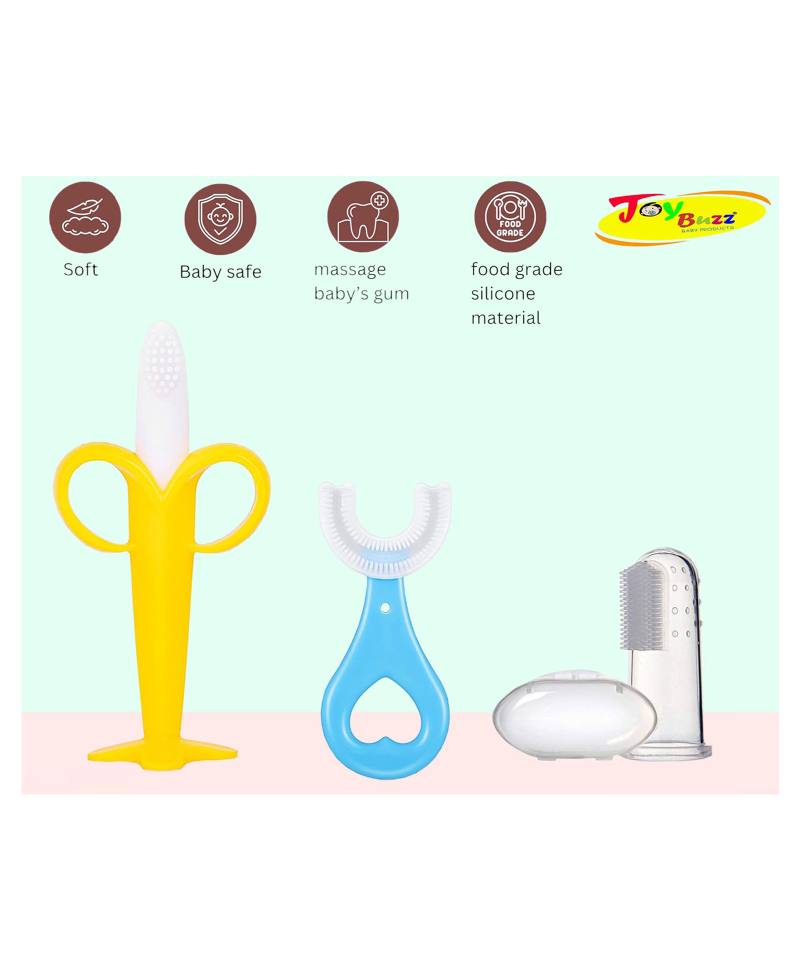 Joy Buzz Silicone Toothbrushes Pack Of 3 - White & Light Blue-picture-26