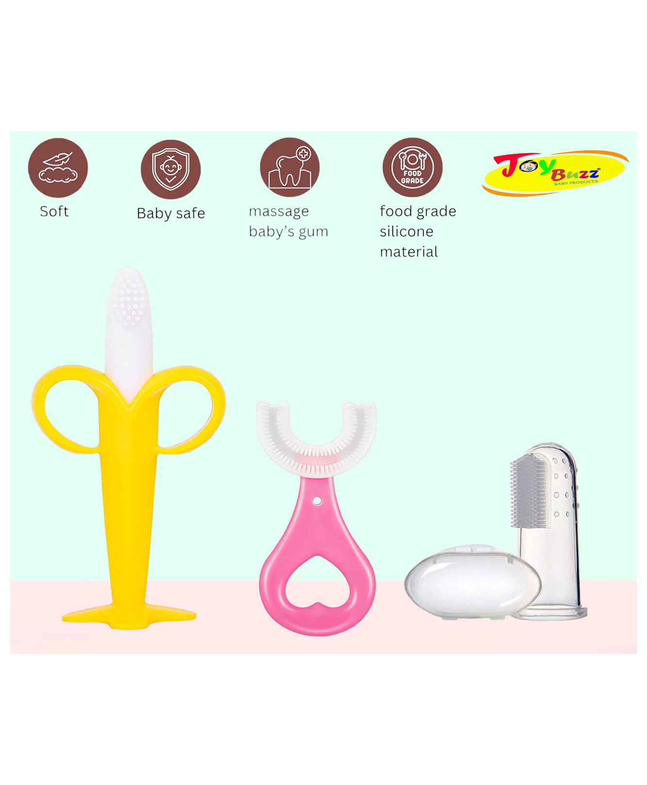 Joy Buzz Silicone Toothbrushes Pack Of 3 - Pink & Yellow-picture-31