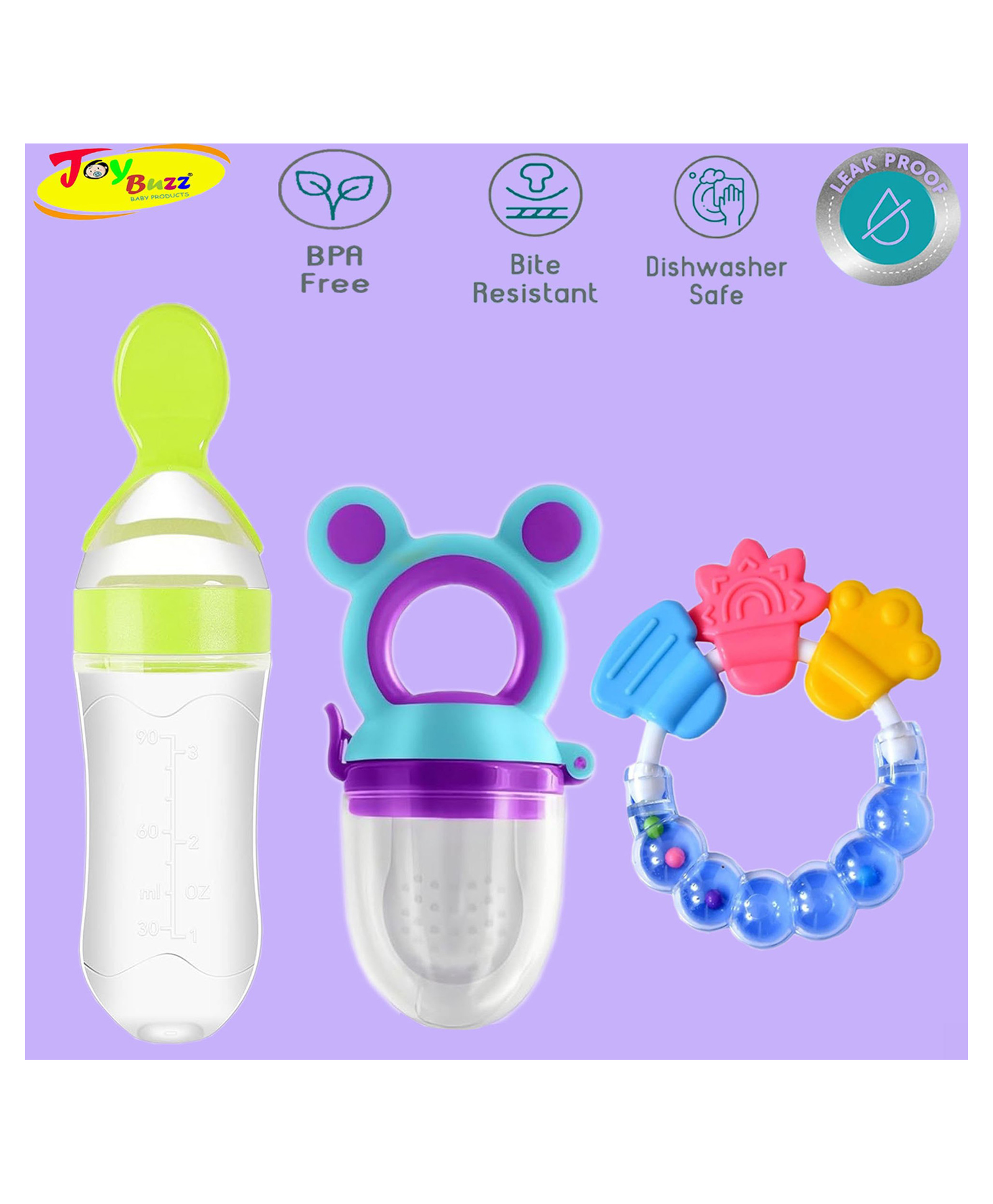 Joy Buzz Baby Food Feeder Nibbler & Rattle Teether Combo - Multicolor-picture-18