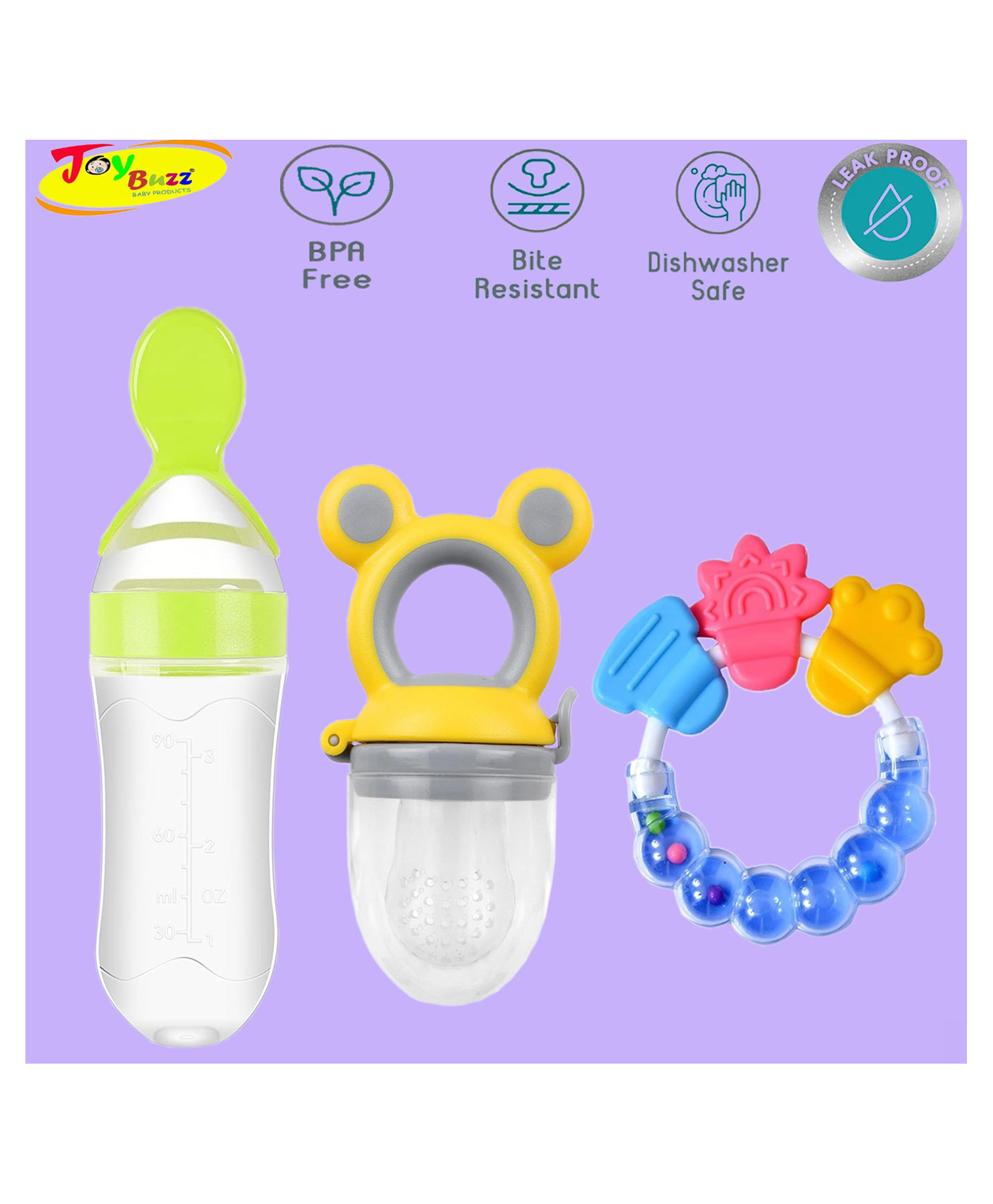 Joy Buzz Baby Food Feeder Nibbler & Rattle Teether Combo - Multicolor-picture-30