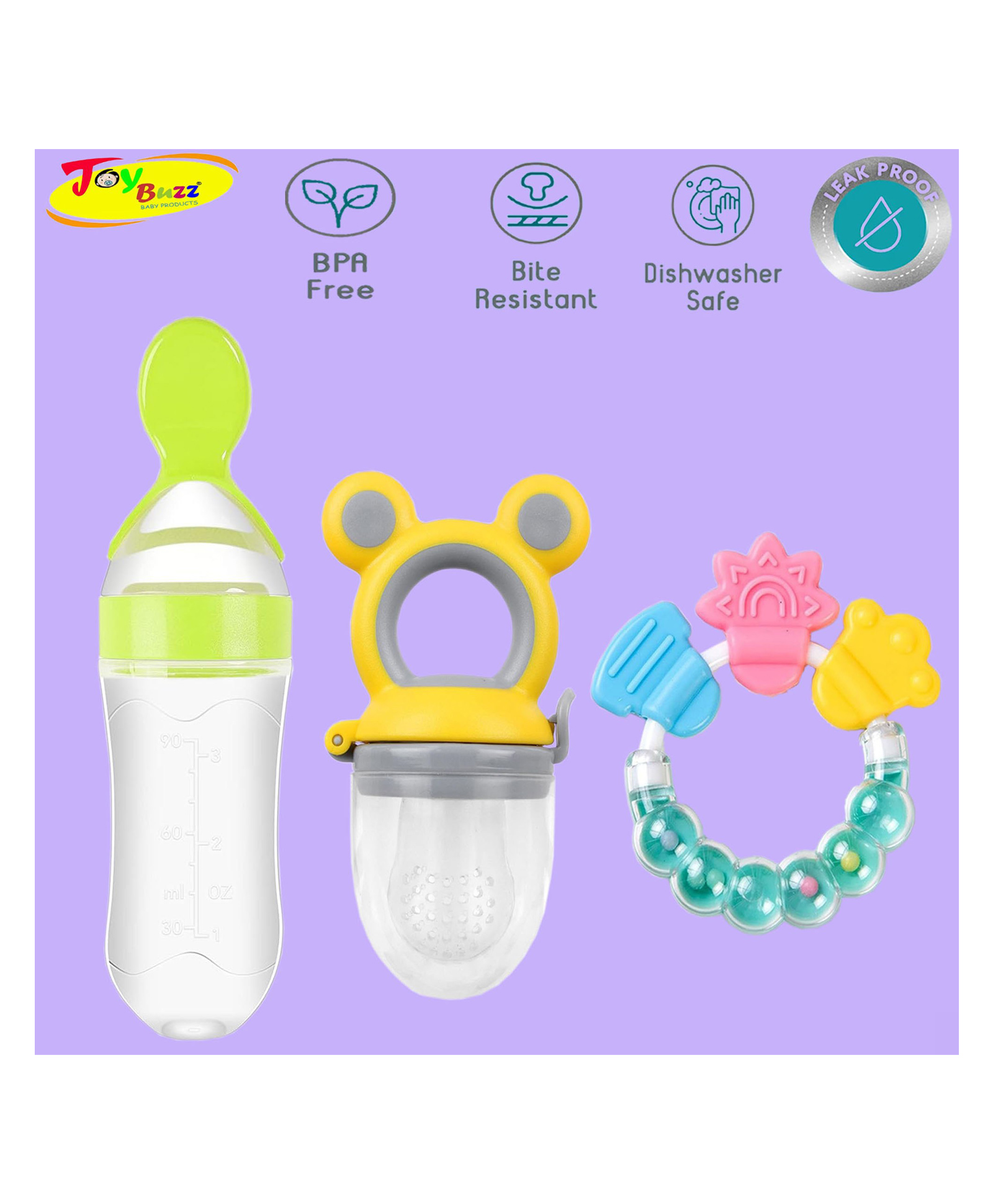 Joy Buzz Baby Food Feeder Nibbler & Rattle Teether Combo - Multicolor-picture-17