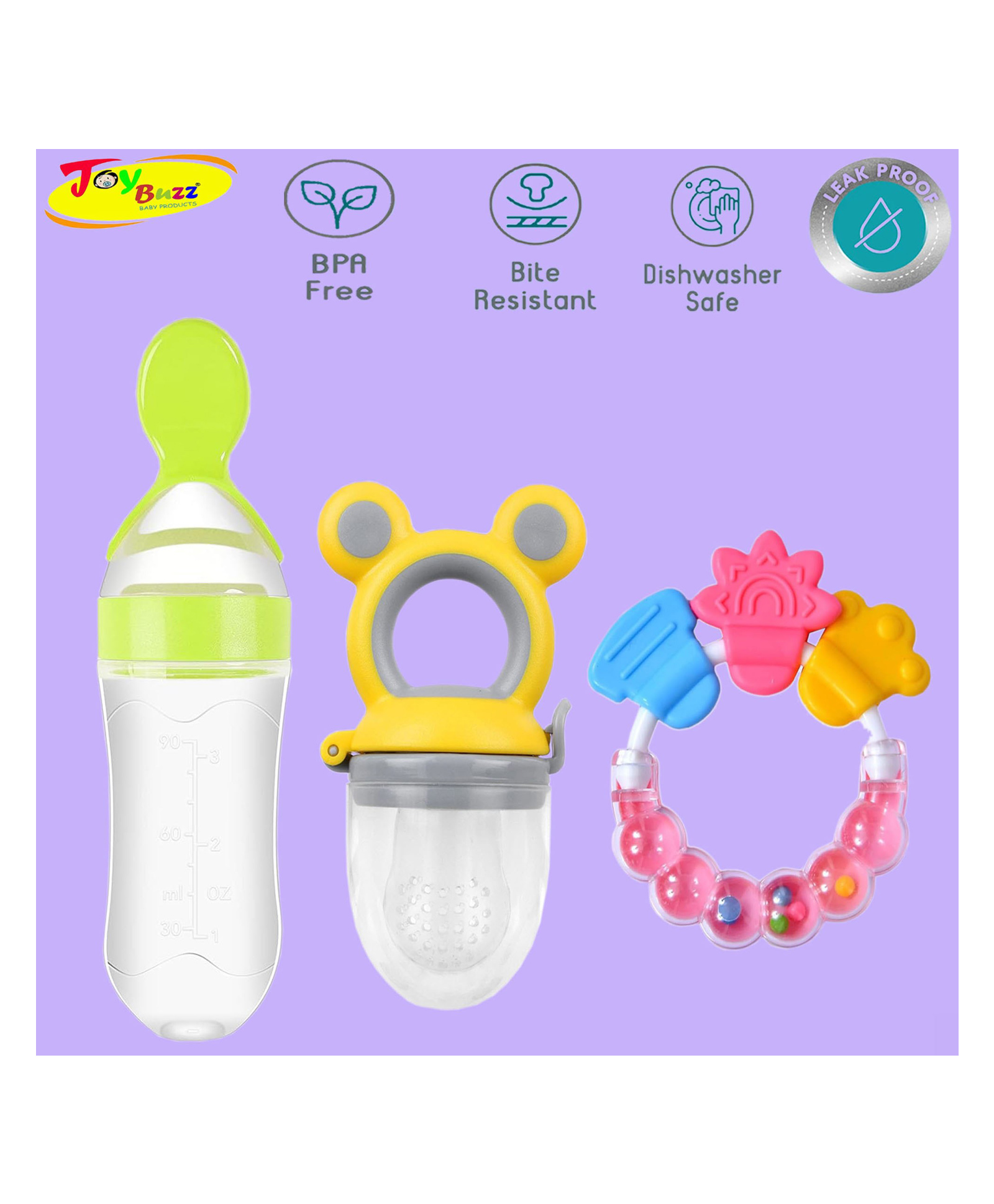 Joy Buzz Baby Food Feeder Nibbler & Rattle Teether Combo - Multicolor-picture-33