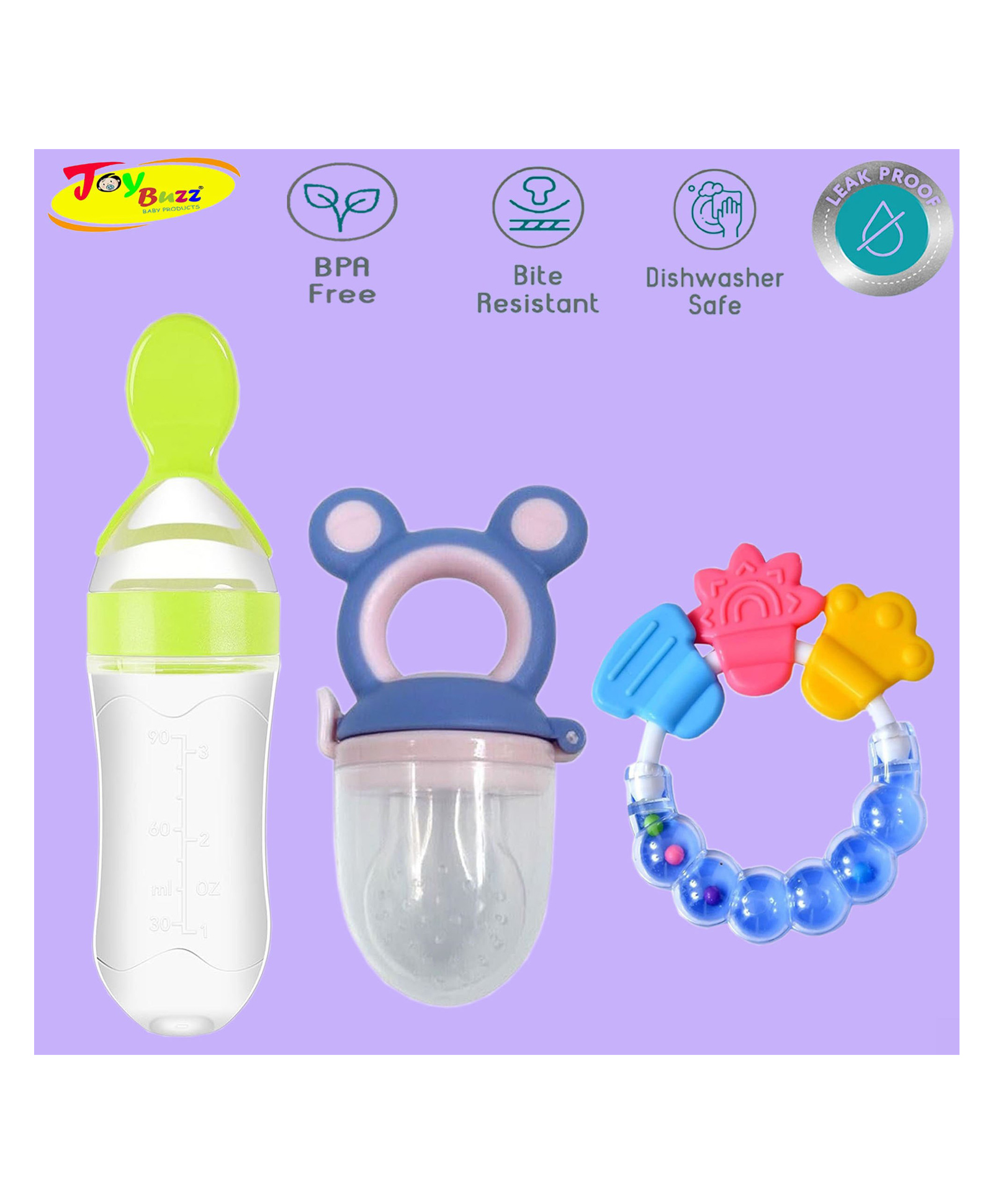 Joy Buzz Baby Food Feeder Nibbler & Rattle Teether Combo - Multicolor-picture-16