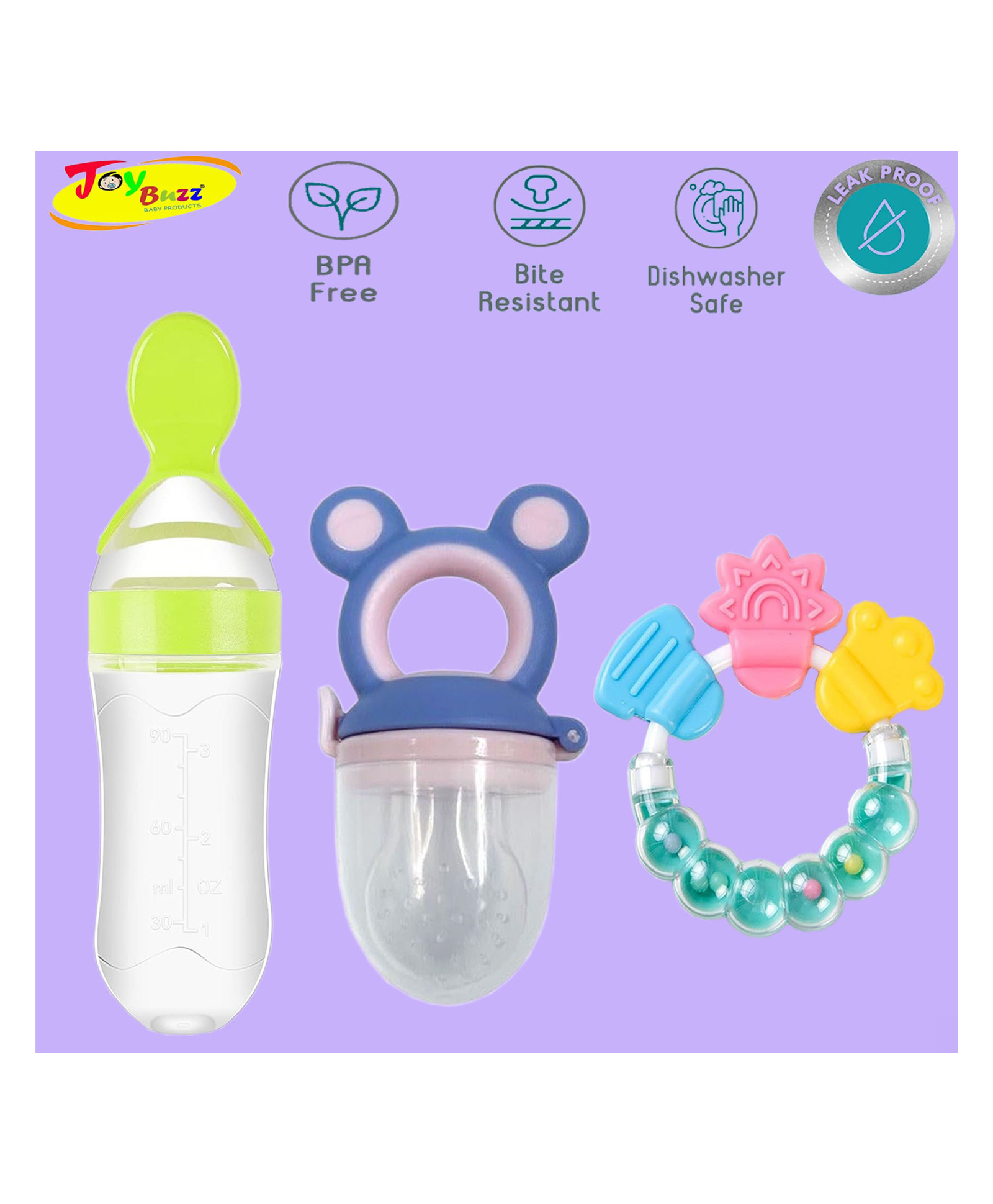 Joy Buzz Baby Food Feeder Nibbler & Rattle Teether Combo - Multicolor-picture-15