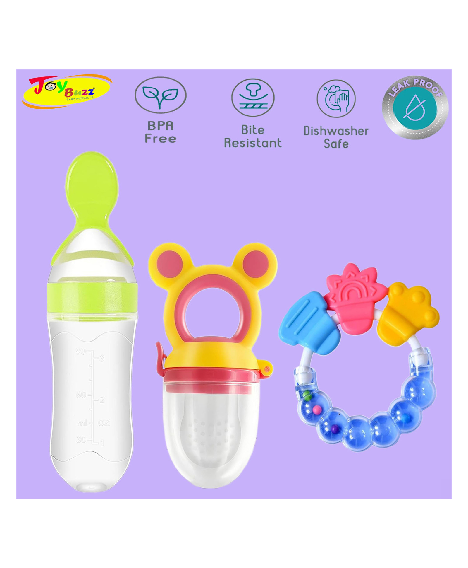 Joy Buzz Baby Food Feeder Nibbler & Rattle Teether Combo - Multicolor-picture-14