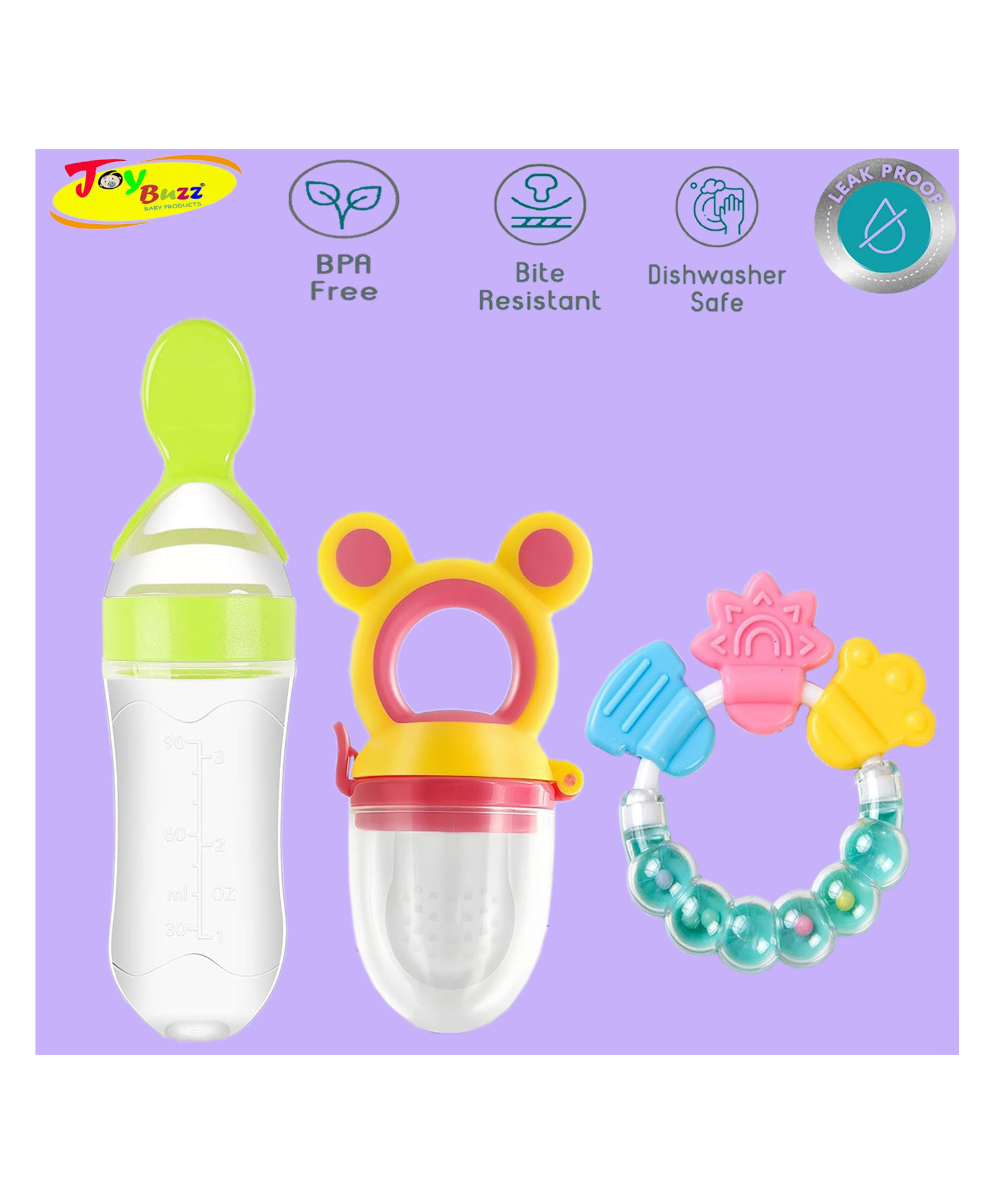 Joy Buzz Baby Food Feeder Nibbler & Rattle Teether Combo - Multicolor-picture-13