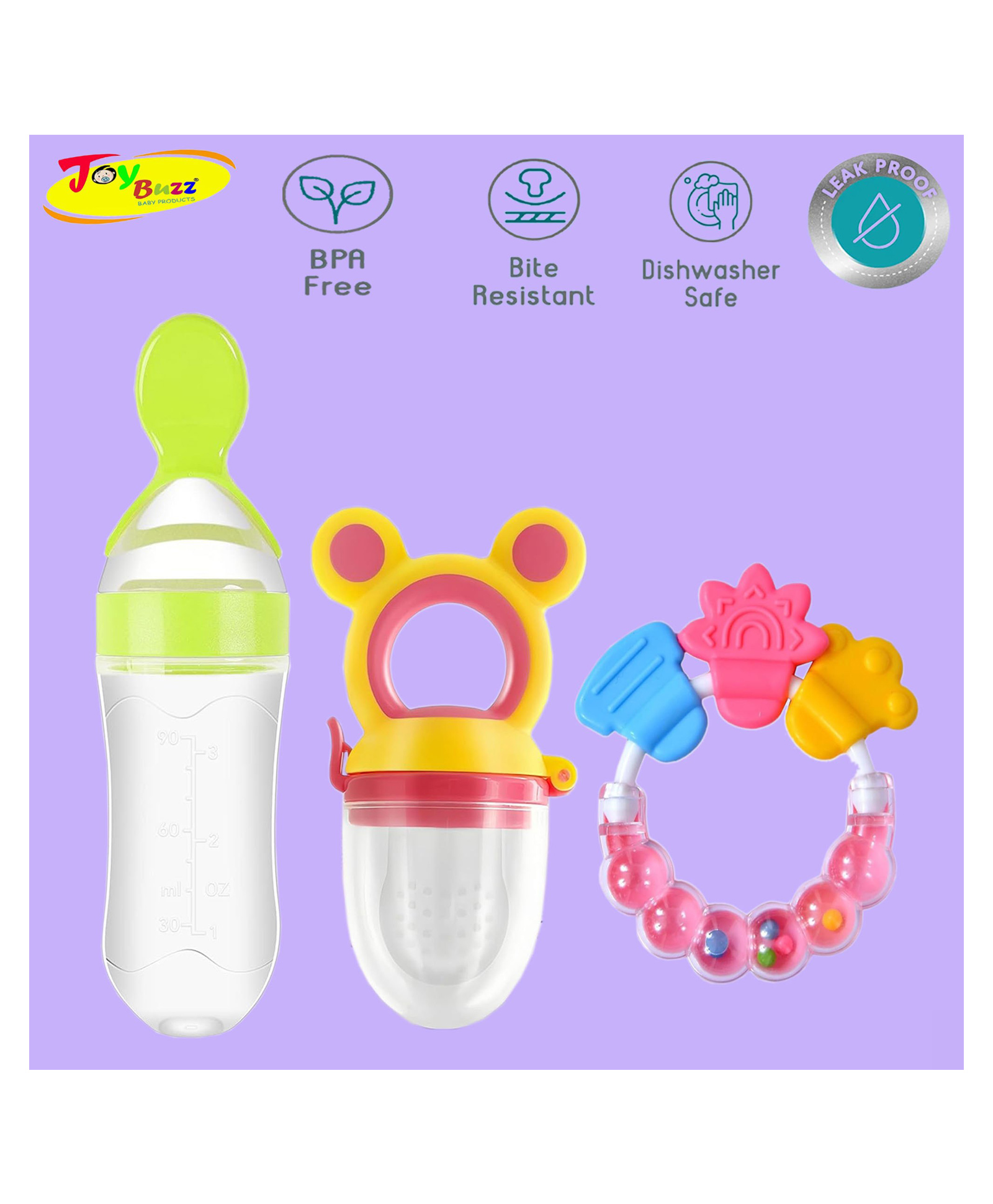 Joy Buzz Baby Food Feeder Nibbler & Rattle Teether Combo - Multicolor-picture-28