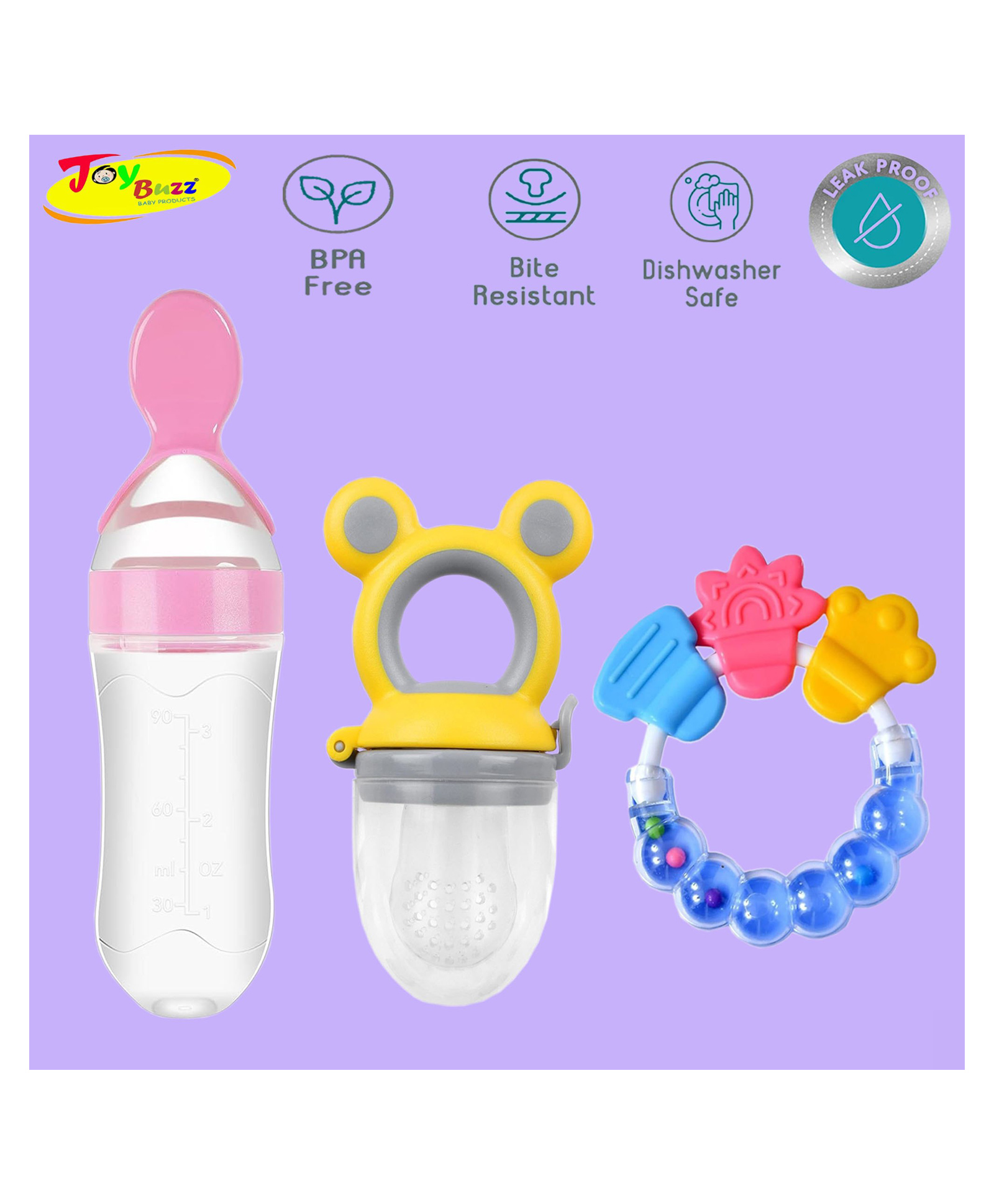 Joy Buzz Baby Food Feeder Nibbler & Rattle Teether Combo - Multicolor-picture-26