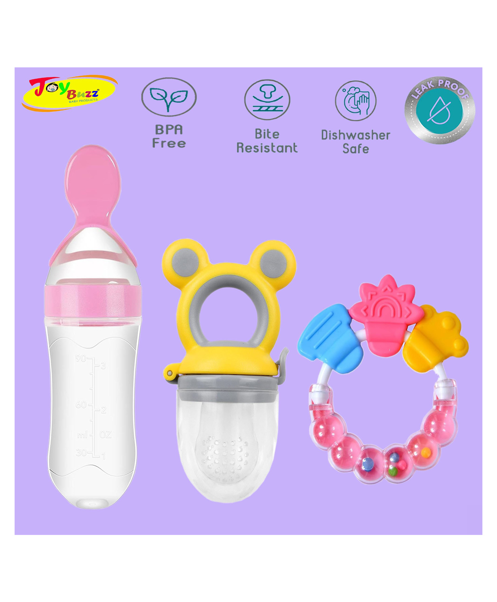 Joy Buzz Baby Food Feeder Nibbler & Rattle Teether Combo - Multicolor-picture-20