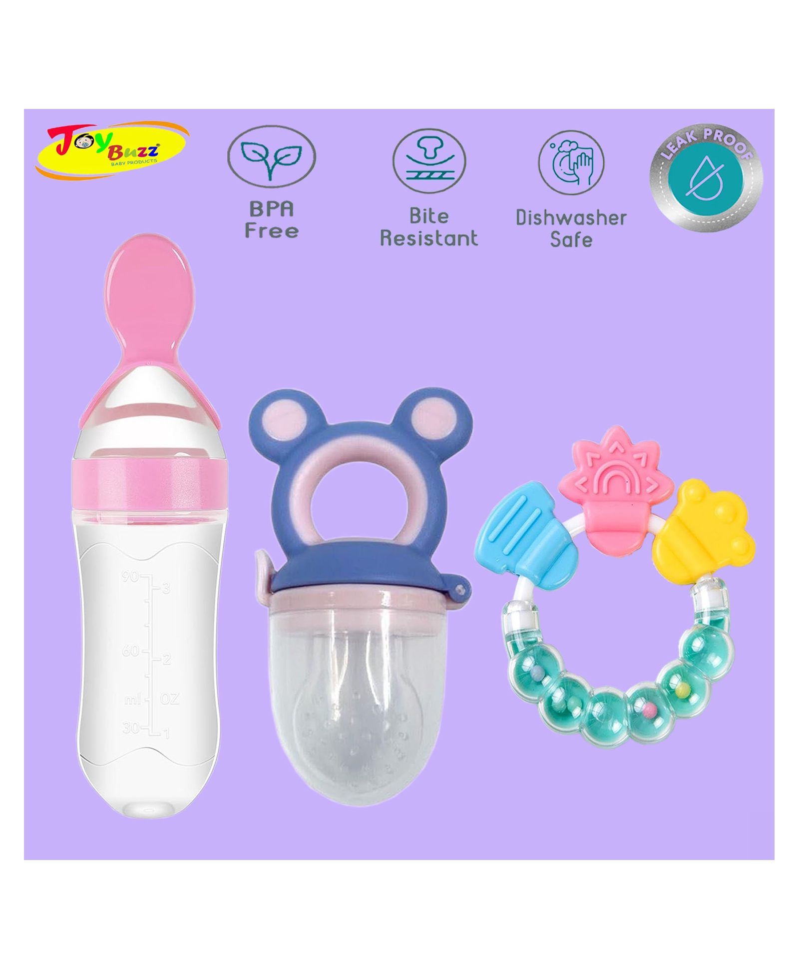 Joy Buzz Baby Food Feeder Nibbler & Rattle Teether Combo - Multicolor-picture-21