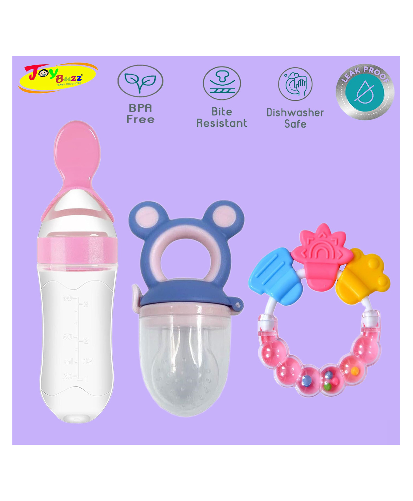 Joy Buzz Baby Food Feeder Nibbler & Rattle Teether Combo - Multicolor-picture-19