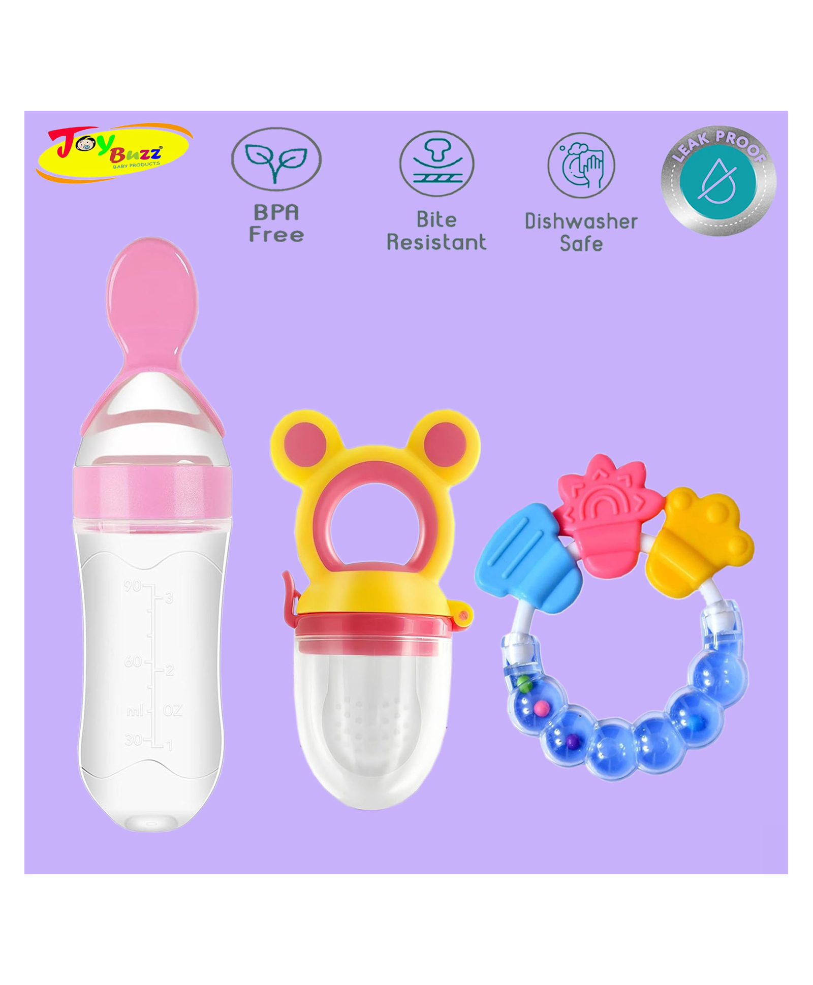 Joy Buzz Baby Food Feeder Nibbler & Rattle Teether Combo - Multicolor-picture-27