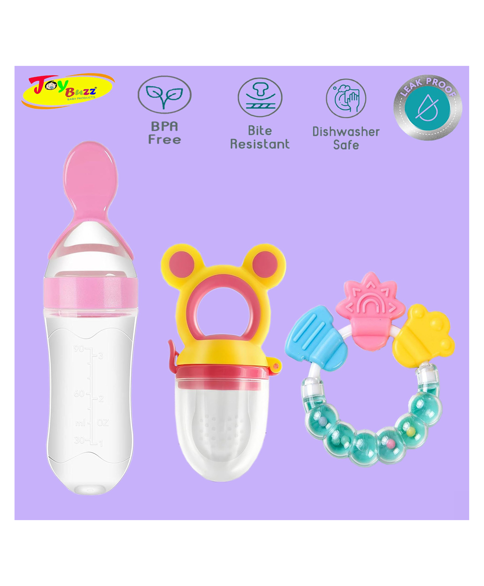Joy Buzz Baby Food Feeder Nibbler & Rattle Teether Combo - Multicolor-picture-23