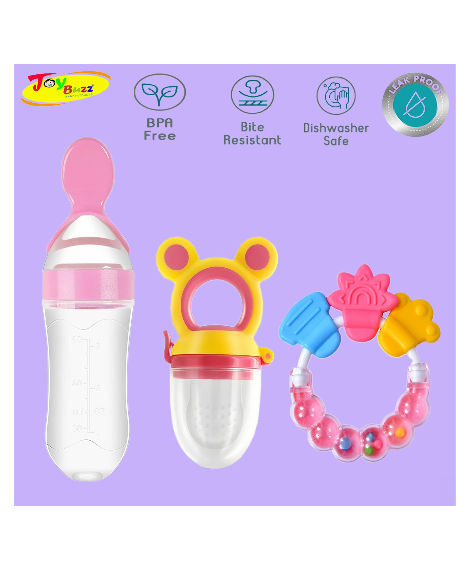 Joy Buzz Baby Food Feeder Nibbler & Rattle Teether Combo - Multicolor-picture-22