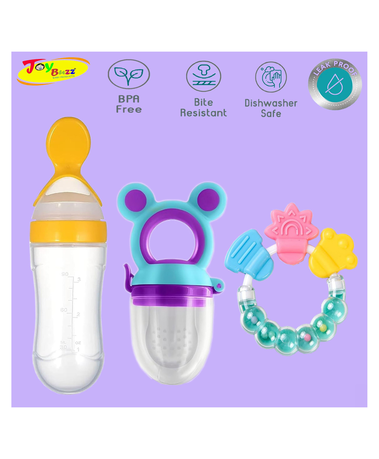 Joy Buzz Baby Food Feeder Nibbler & Rattle Teether Combo - Multicolor-picture-12