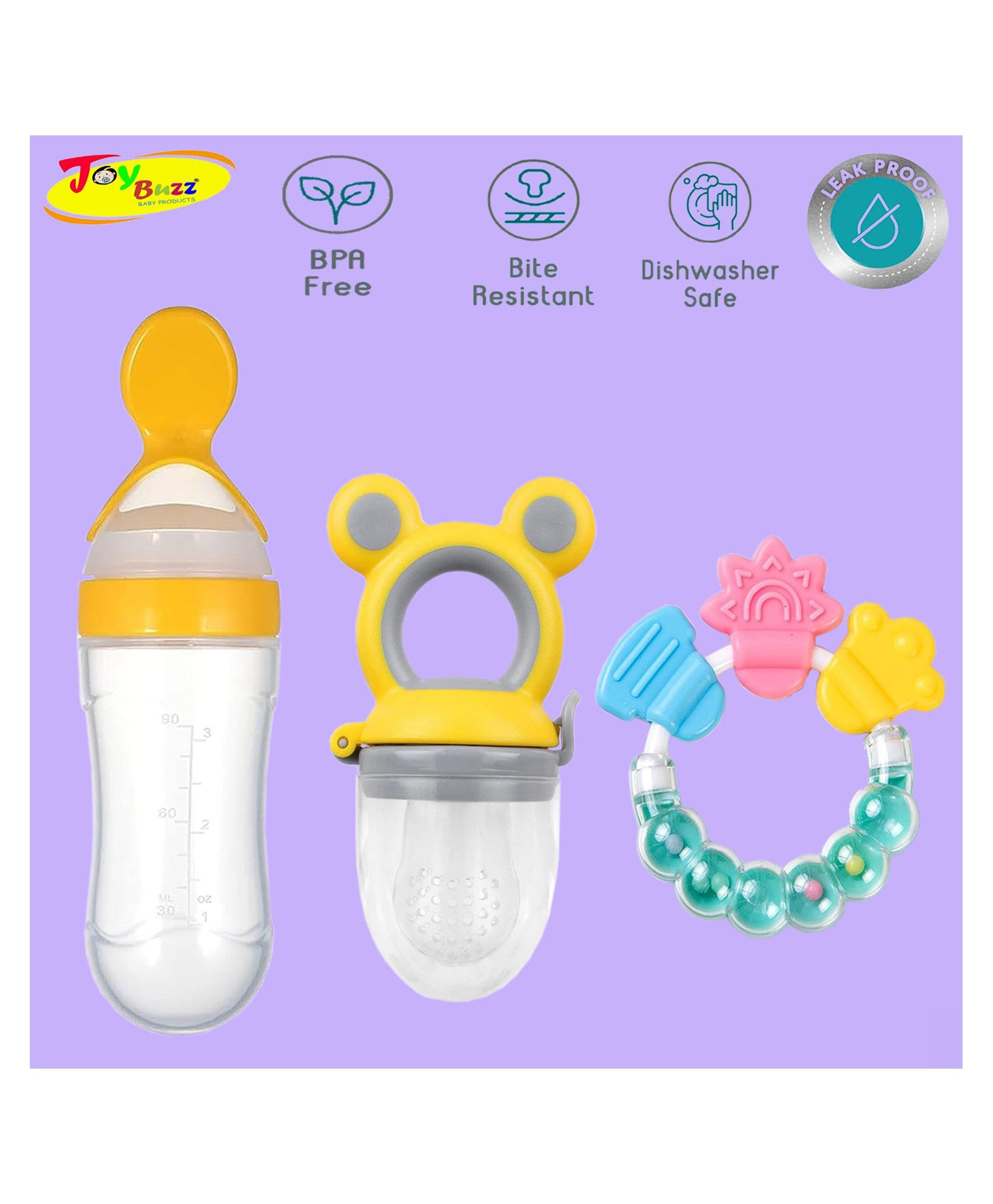 Joy Buzz Baby Food Feeder Nibbler & Rattle Teether Combo - Multicolor-picture-8