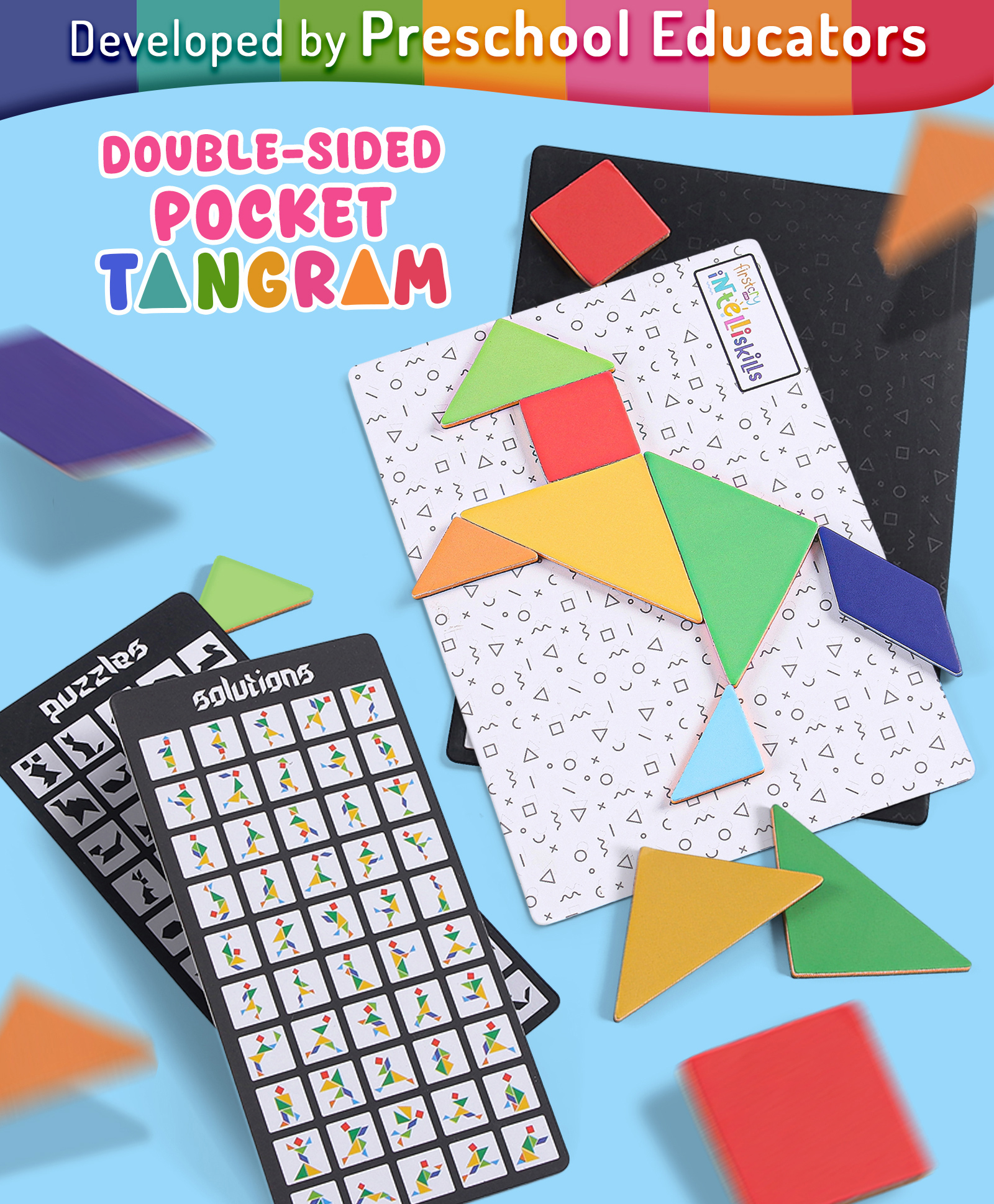 Intelliskills Magnetic Portable Tangram - Paws & People | Travel Tangram | Educational Portable Puzzle for Kids | Brain Teaser Travel Toy | Ideal for Gifting | Develops Problem-Solving & Spatial Skills | Educator Recommended | BIS Certified
