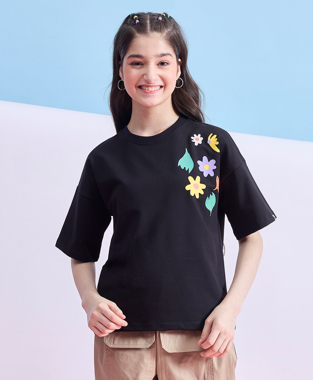 stylobug Stylo Bug Cotton Blend Half Sleeves Floral Printed Top - Black-picture-37