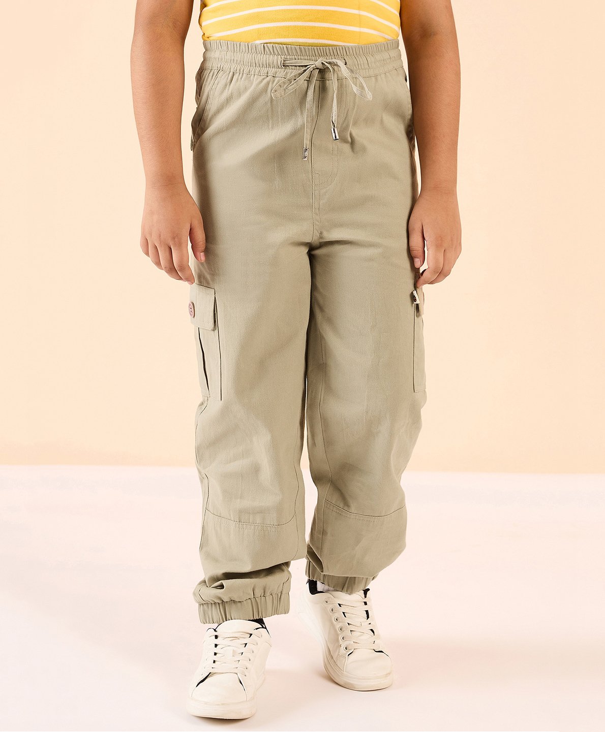 Stylo Bug Cotton Solid Cargo Pants - Beige-image-48