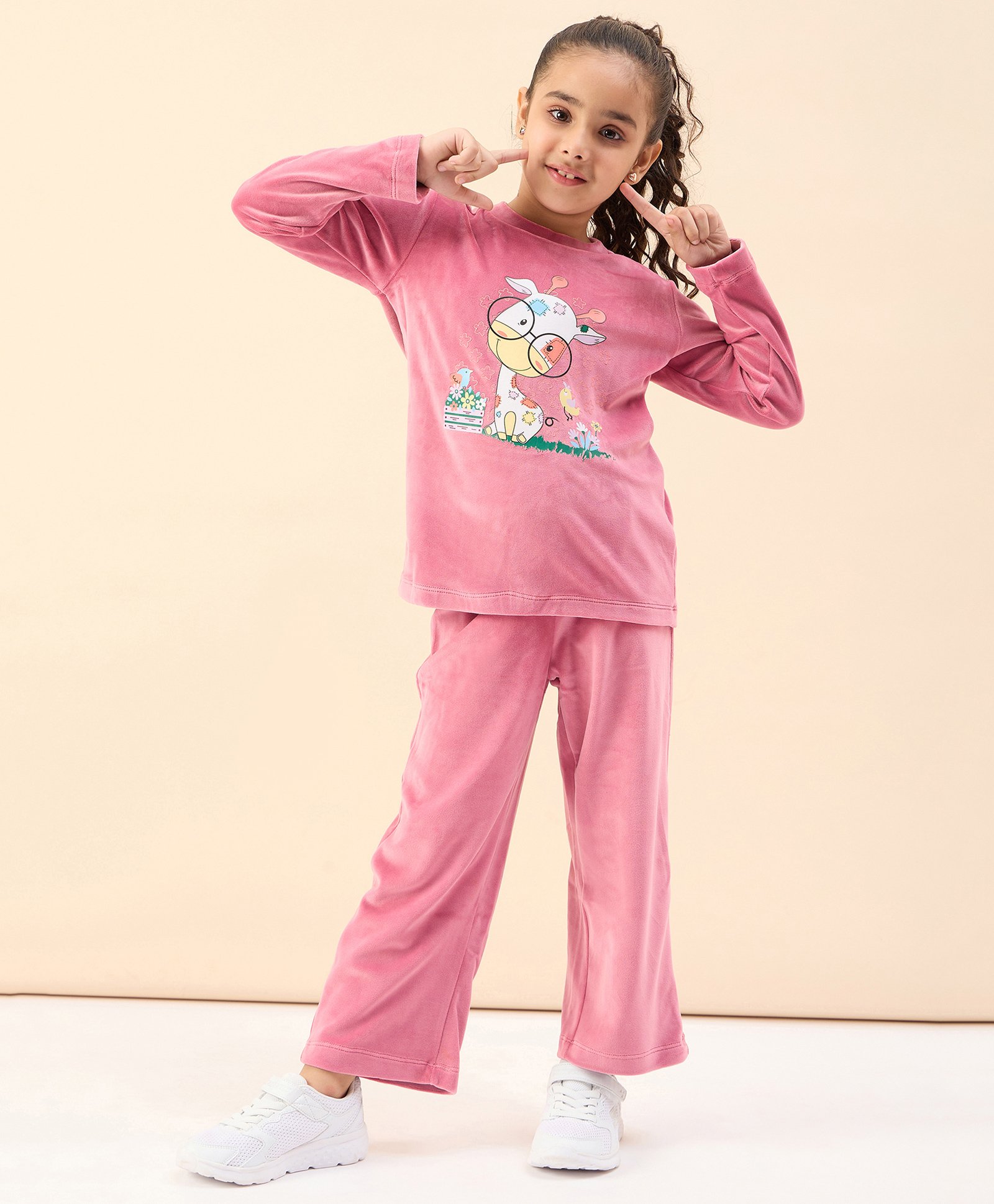 stylobug Stylo Bug Full Sleeves Giraffe Printed Sweatshirt & Track Pant - Pink-picture-5