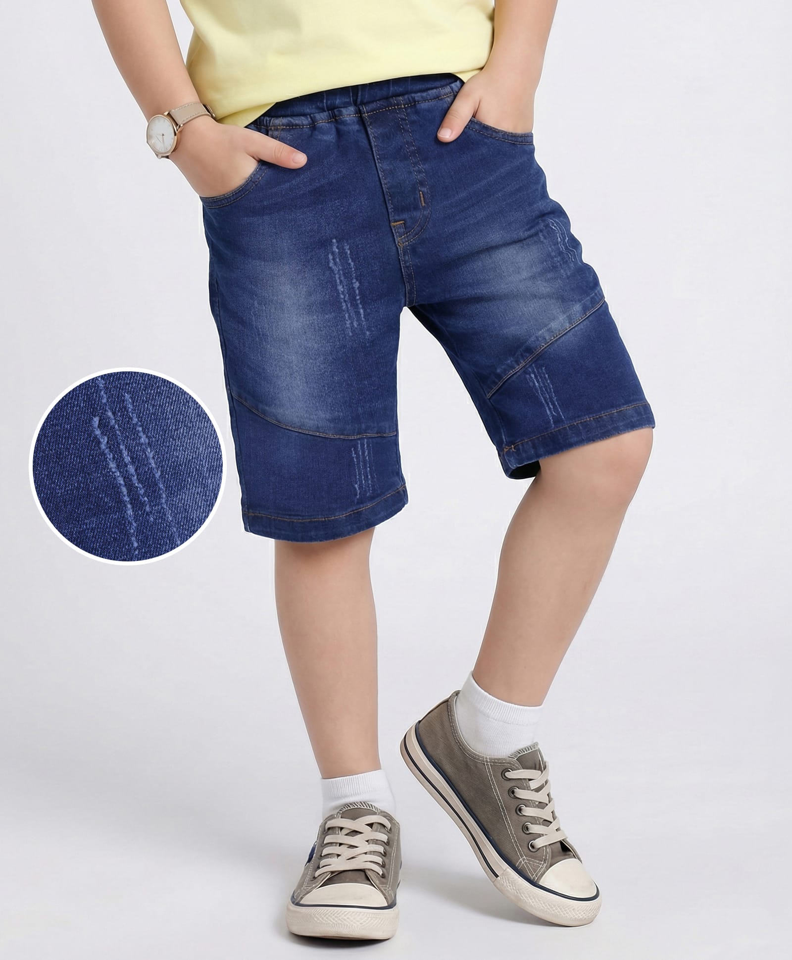 Mark & Mia Capri Length Solid Color Jeans With Tearing Detailing - Blue-image-8
