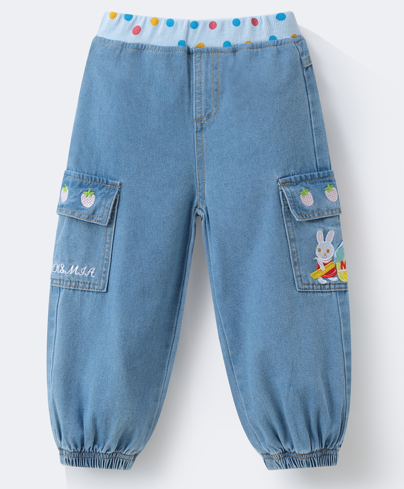 Mark & Mia Full Length Washed Jeans with Polka Dots Print & Bunny Embroidery - Light Blue-picture-18