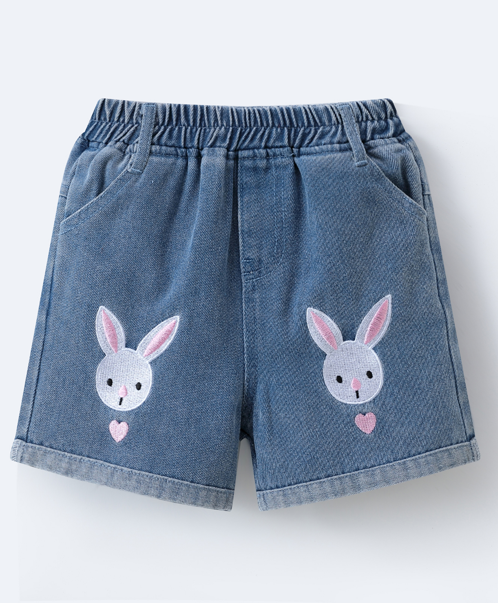 Mark & Mia Washed Shorts with Bunny & Hearts Embroidery - Blue-picture-12