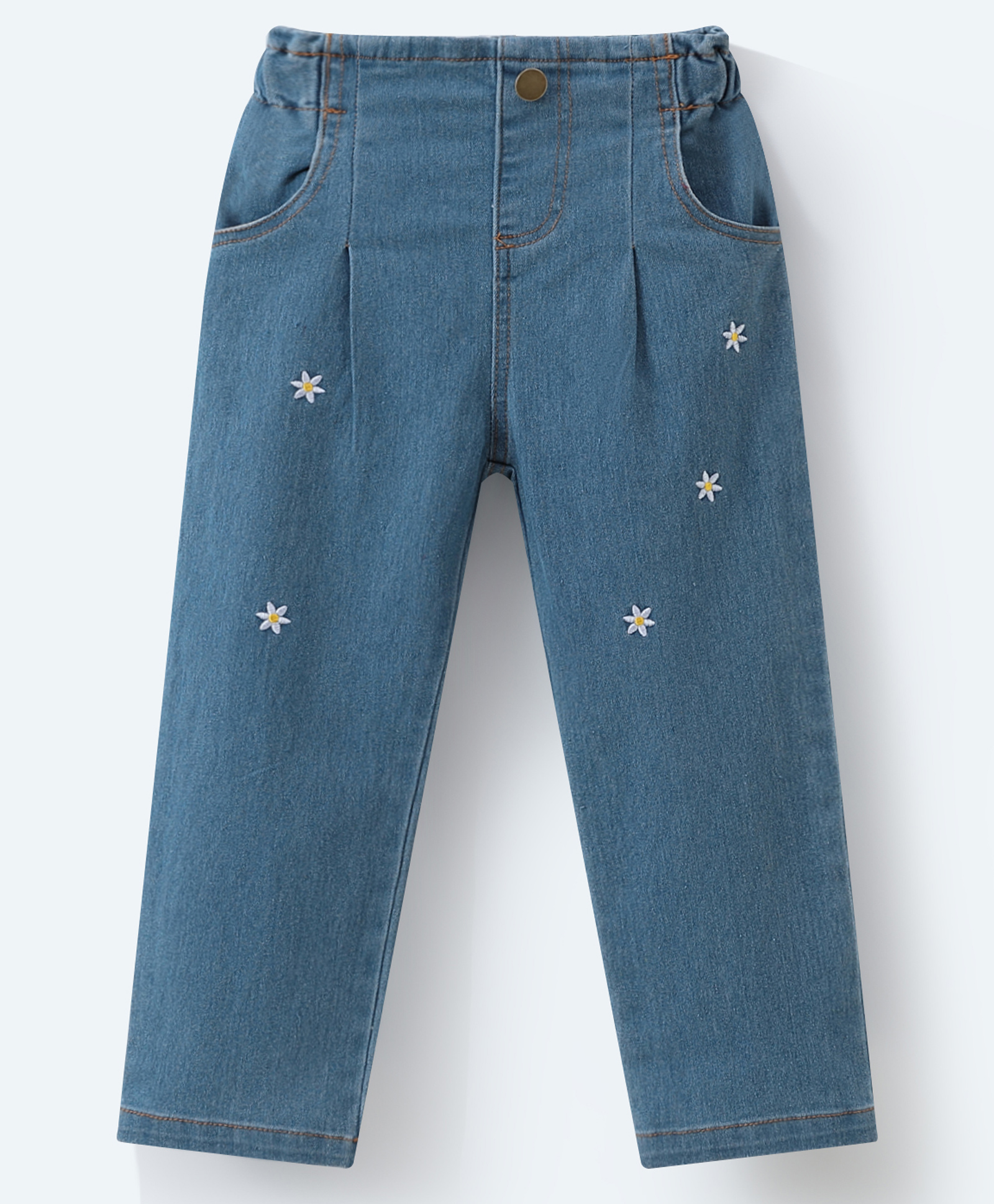 Mark & Mia Full Length Washed Jeans with Floral Embroidery - Blue-picture-37