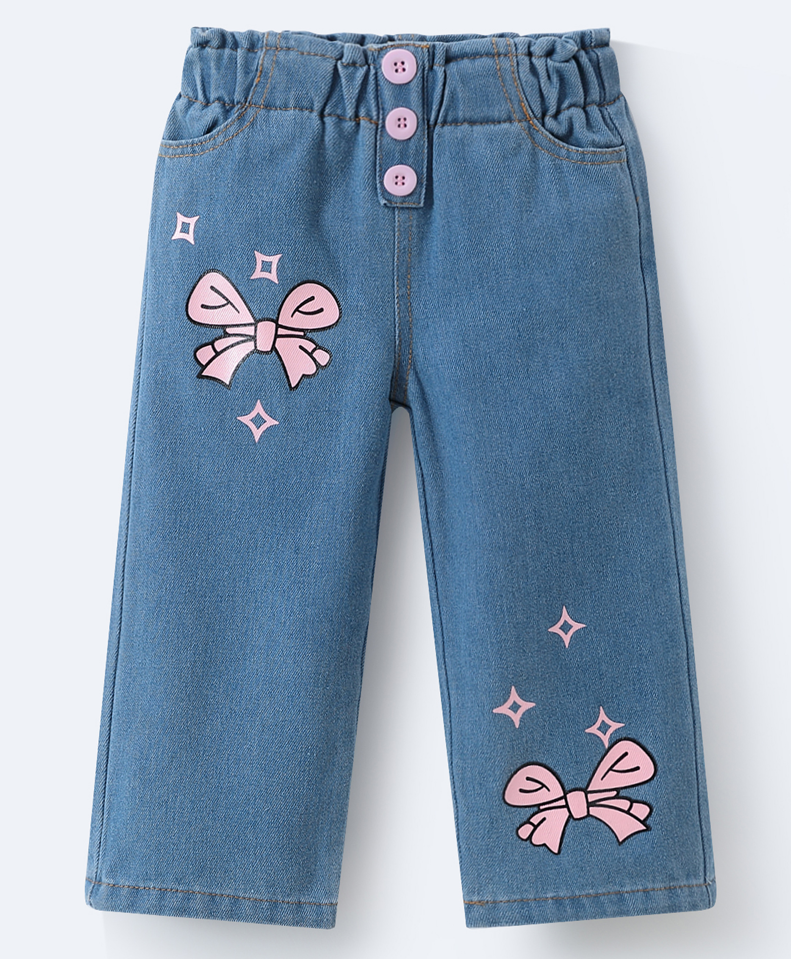 Mark & Mia Full Length Washed Jeans with Bow Print - Blue-picture-24
