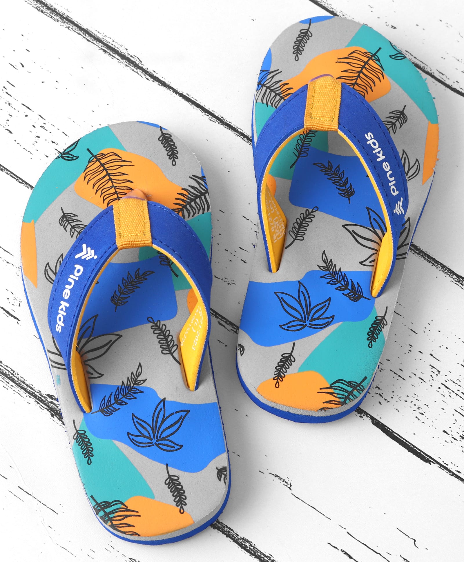 Pine Kids Slip On Flip Flops with Safari Print - Grey & Blue-picture-21