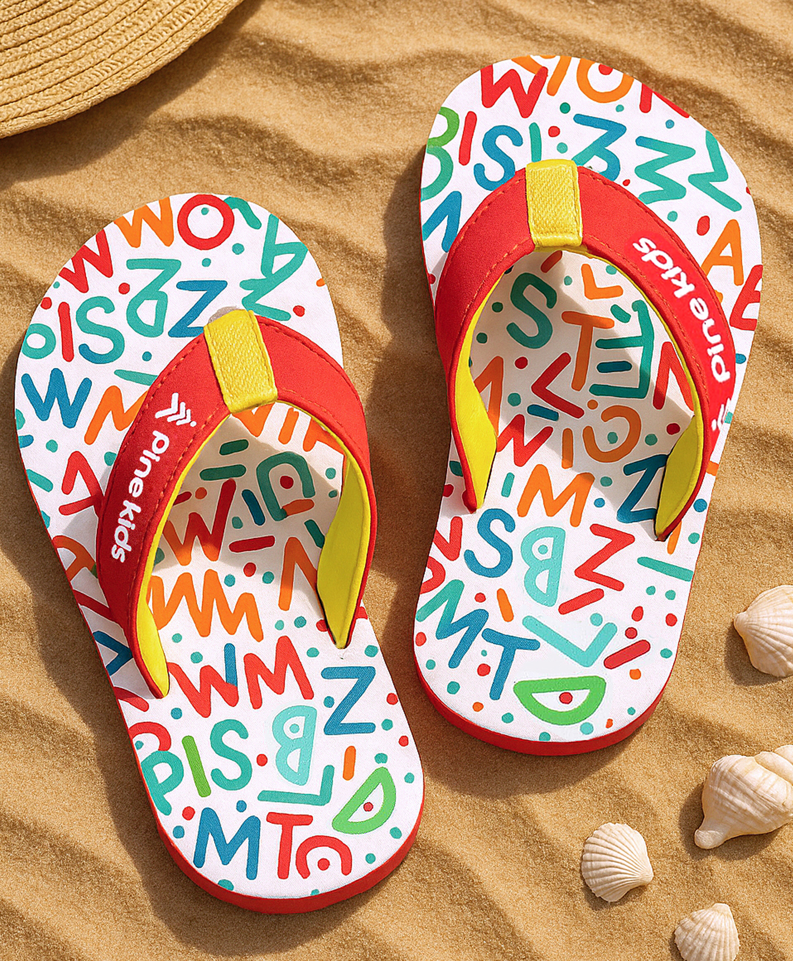 Pine Kids Slip On Flip Flops with Text Print - White & Red-picture-23