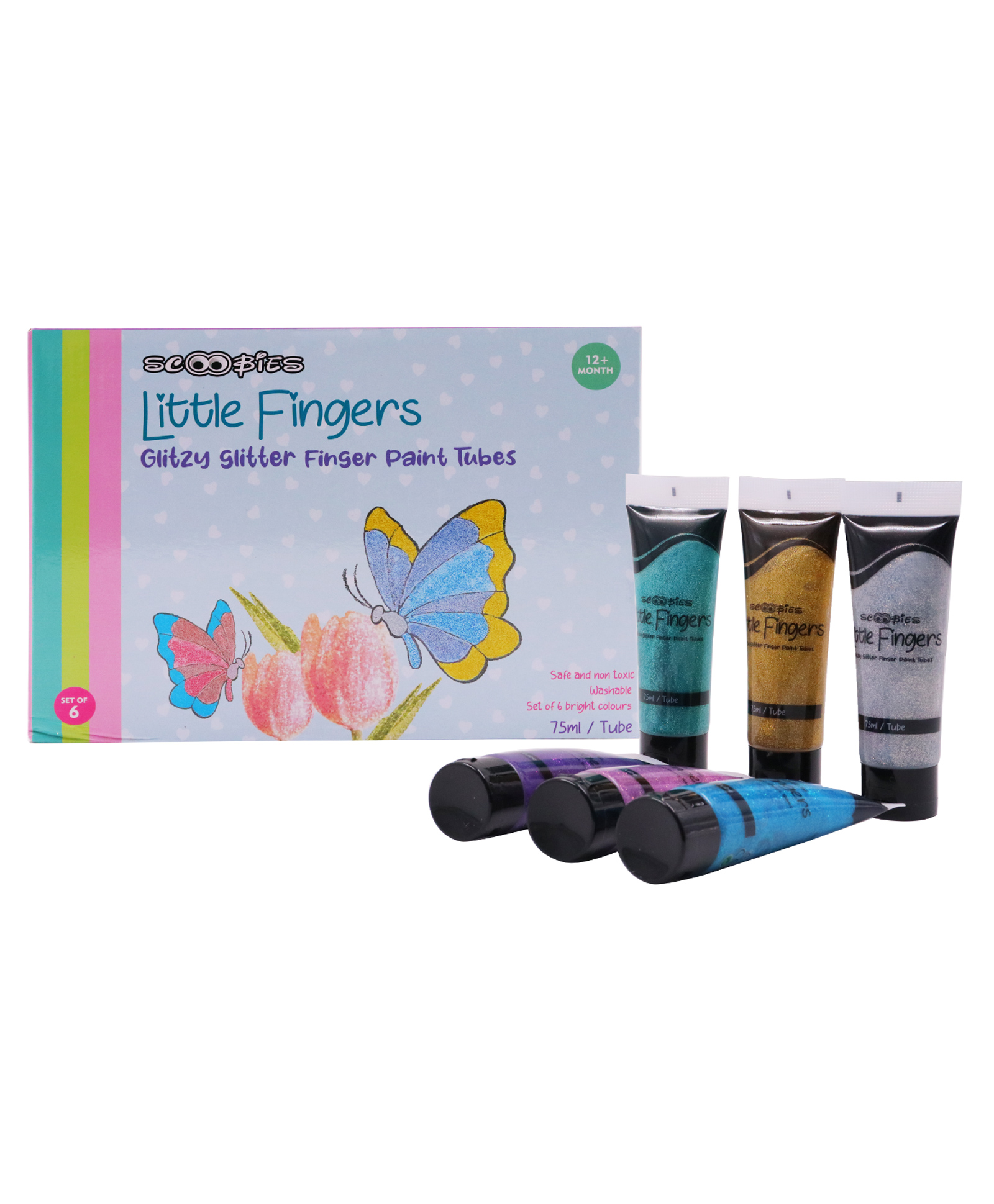 SCOOBIES Little Fingers Glitzy Glitter finger paints tubes | Non Toxic Hand painting for Kids-image-14