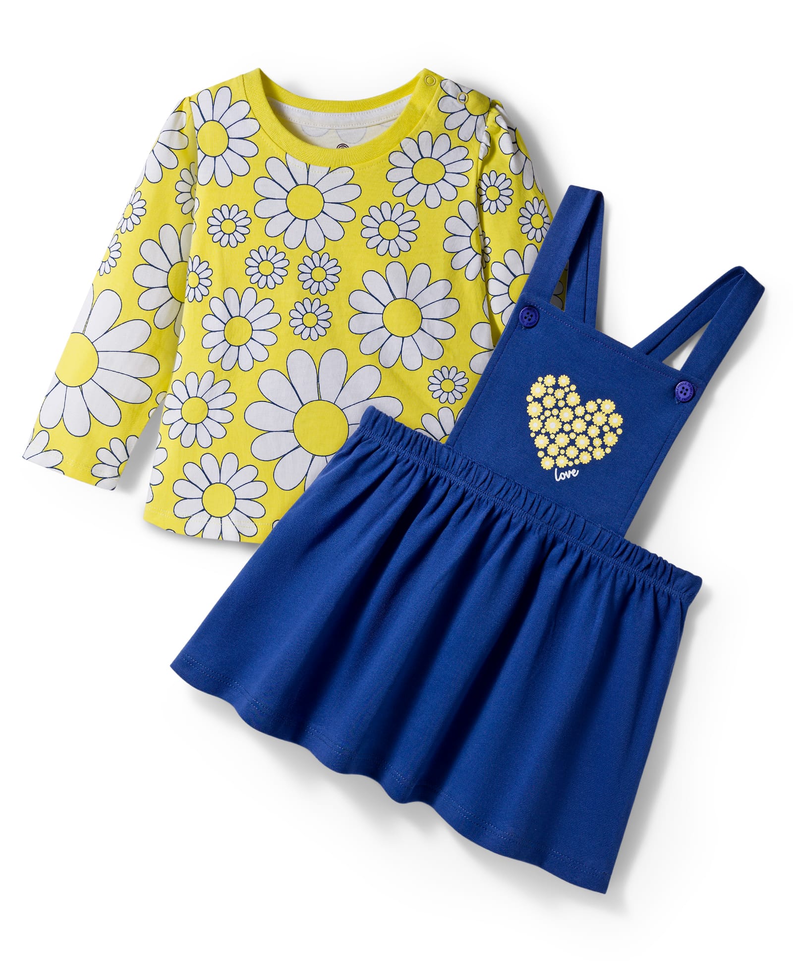 Doodle Poodle Cotton Knit Floral Printed Frock with Full Sleeves Inner Tee - Blue & Lemon-picture-32