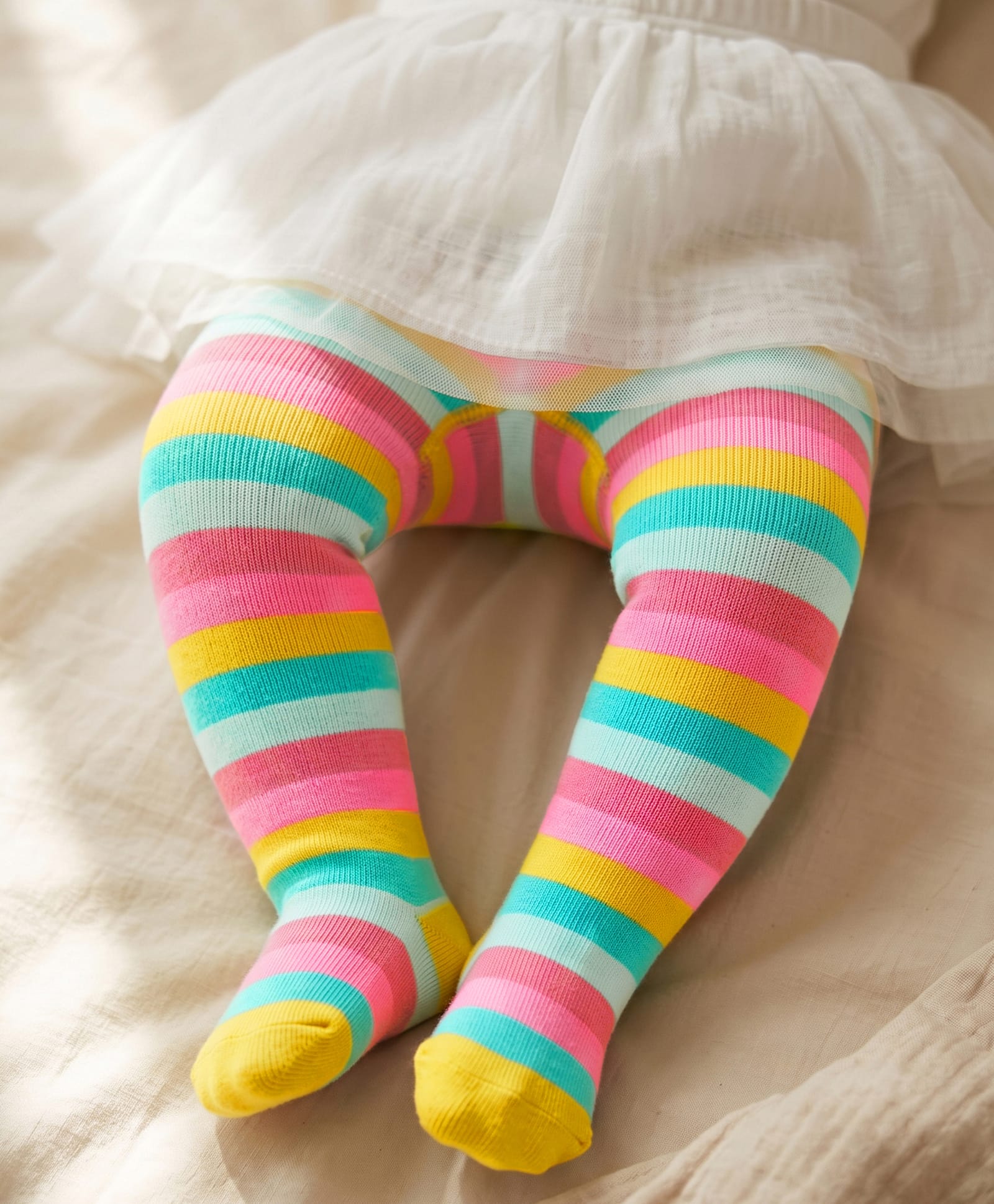 Cute Walk by Babyhug Knit Antibacterial Striped Footed Tights - Pink Blue & Yellow-image-44