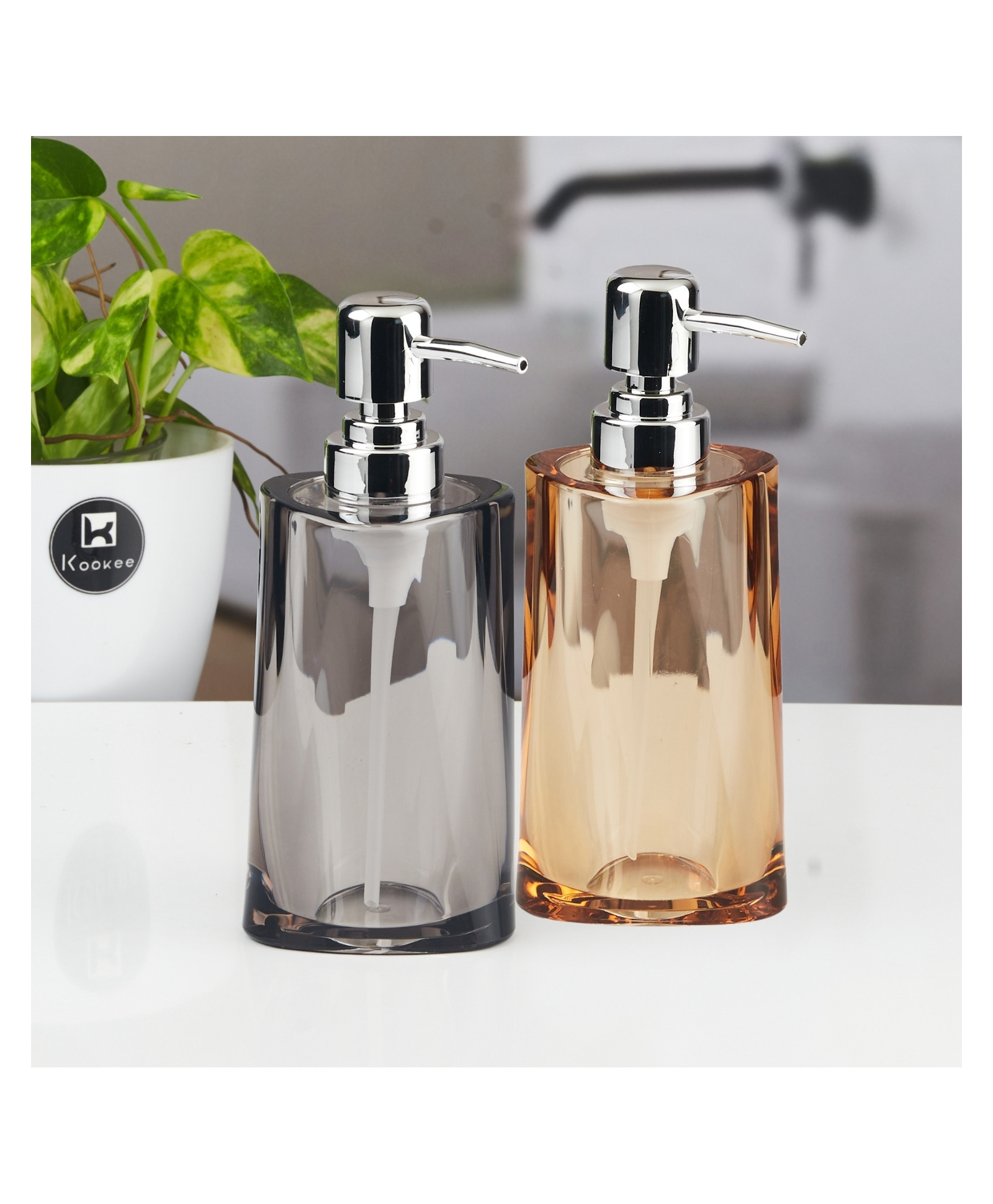KOOKEE Acrylic Soap Dispenser for Bathroom handwash (Set of 2) (12003)210 ml-image-1