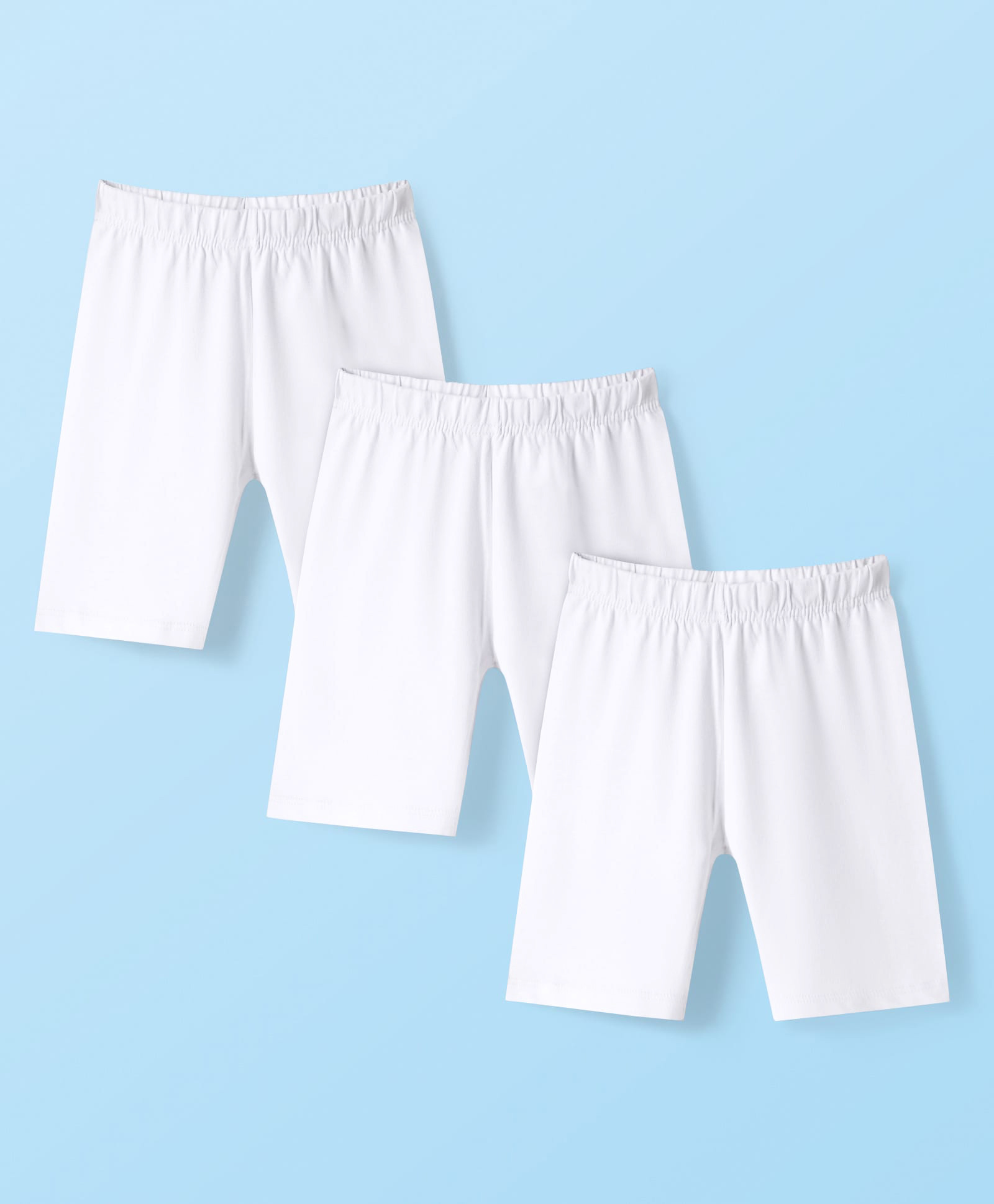 Babyhug Cotton Lycra Knit Solid Cycling Shorts Pack of 3 - White-image-36