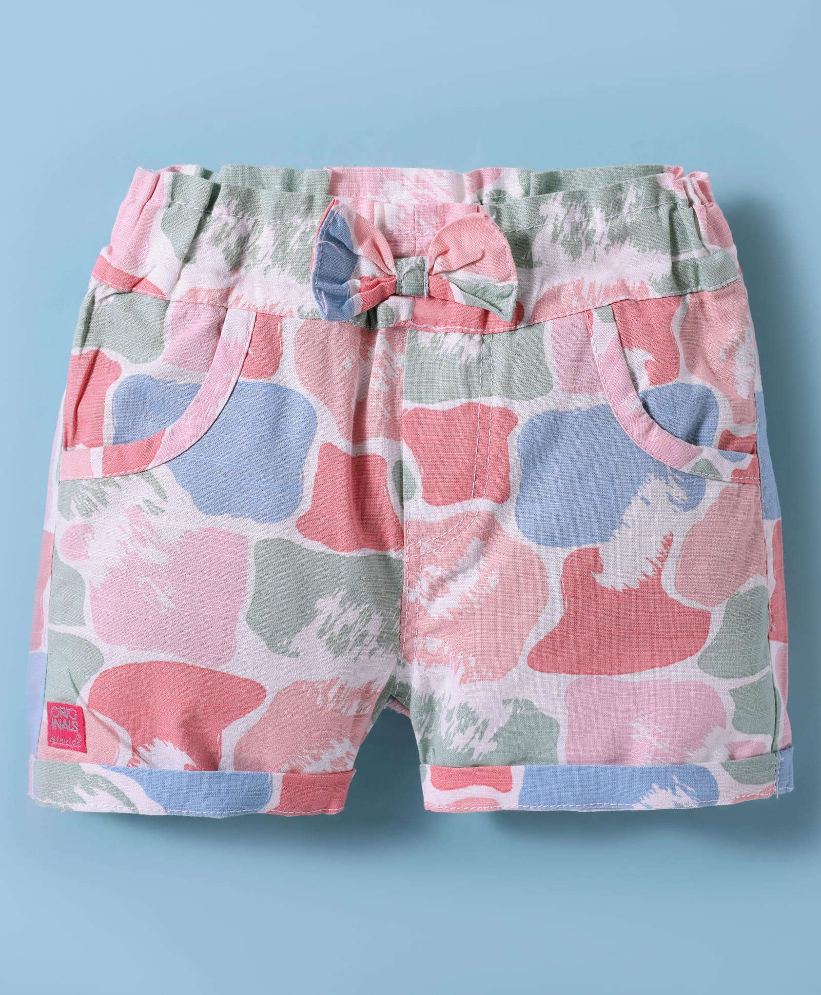 Olio Kids Cotton Knit Above Knee Length Printed Shorts With Bow Applique - Pink-image-43