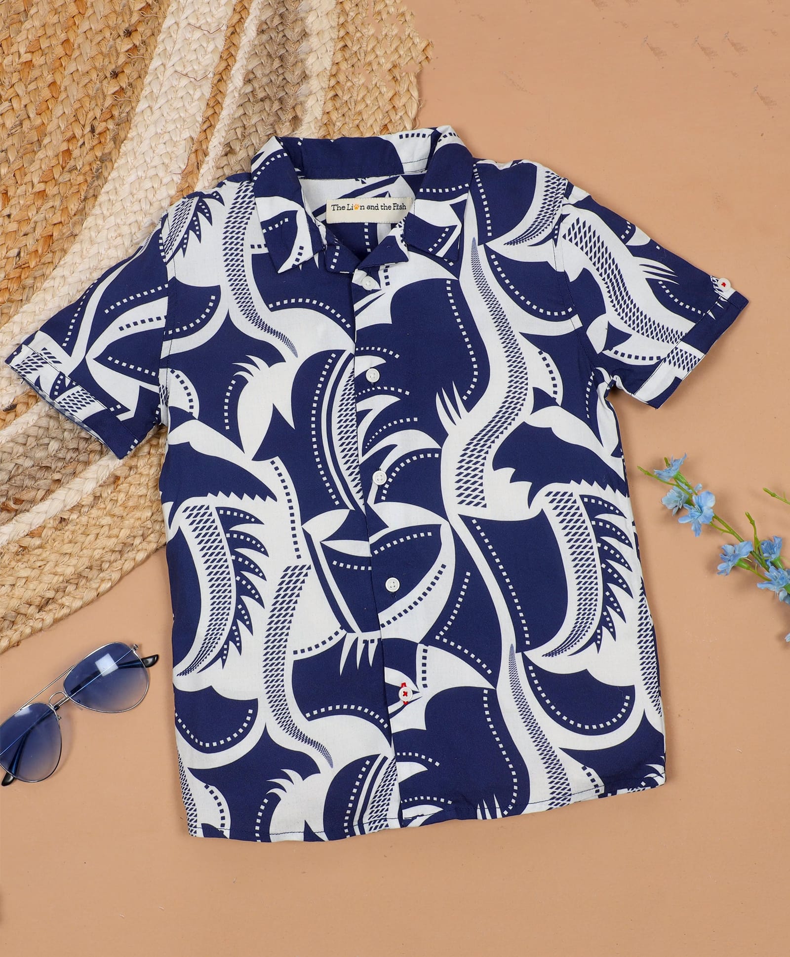 The Lion and the Fish Viscose Half Sleeves Abstract Printed Shirt - Royal Blue-image-48